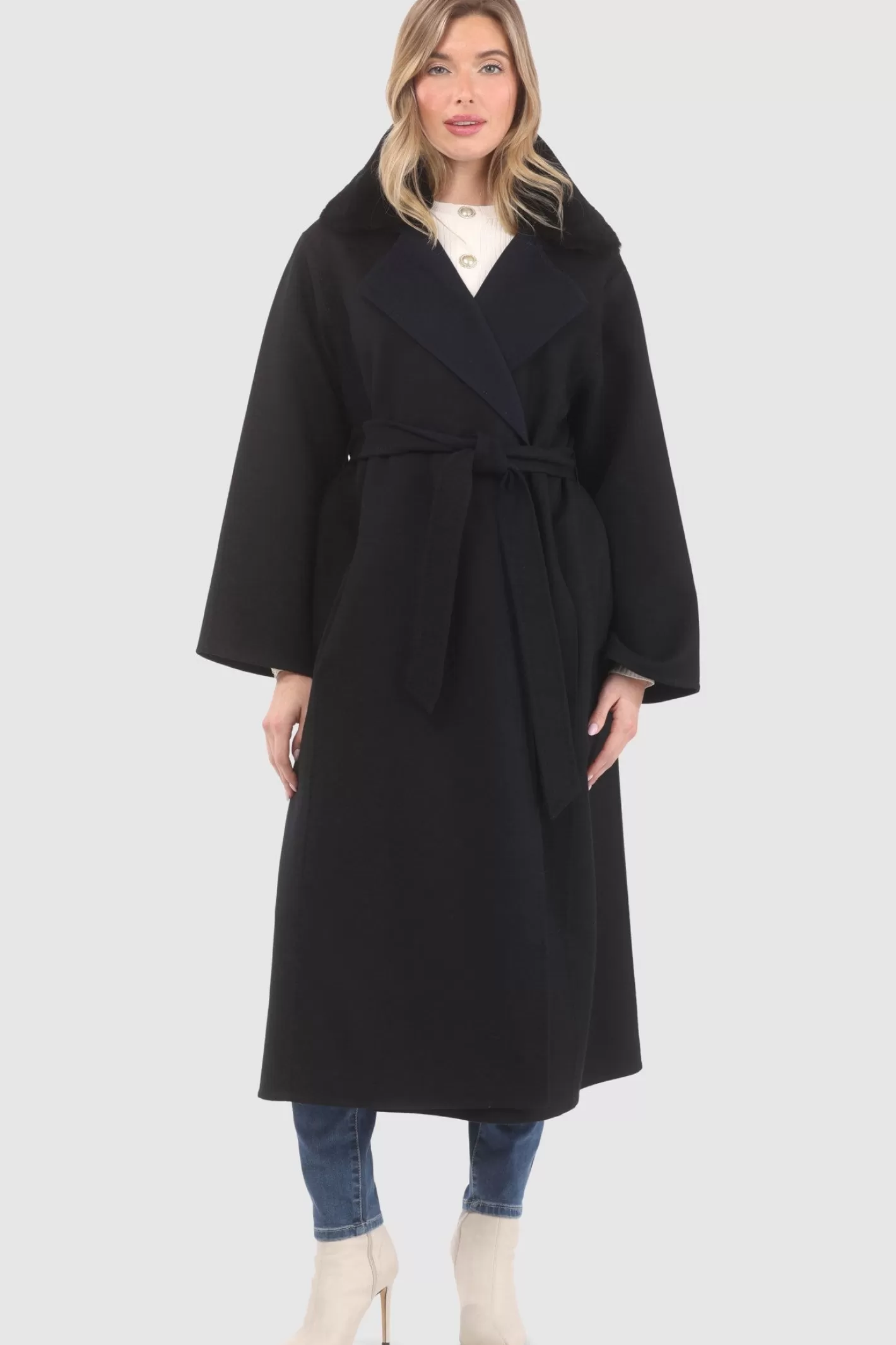 Women GORSKI Montreal Reversible Loro Piana Wool Coat With Detachable Select Shearling Lamb Collar, Belt