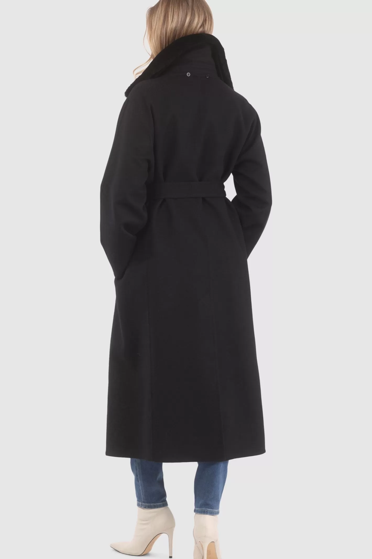 Women GORSKI Montreal Reversible Loro Piana Wool Coat With Detachable Select Shearling Lamb Collar, Belt