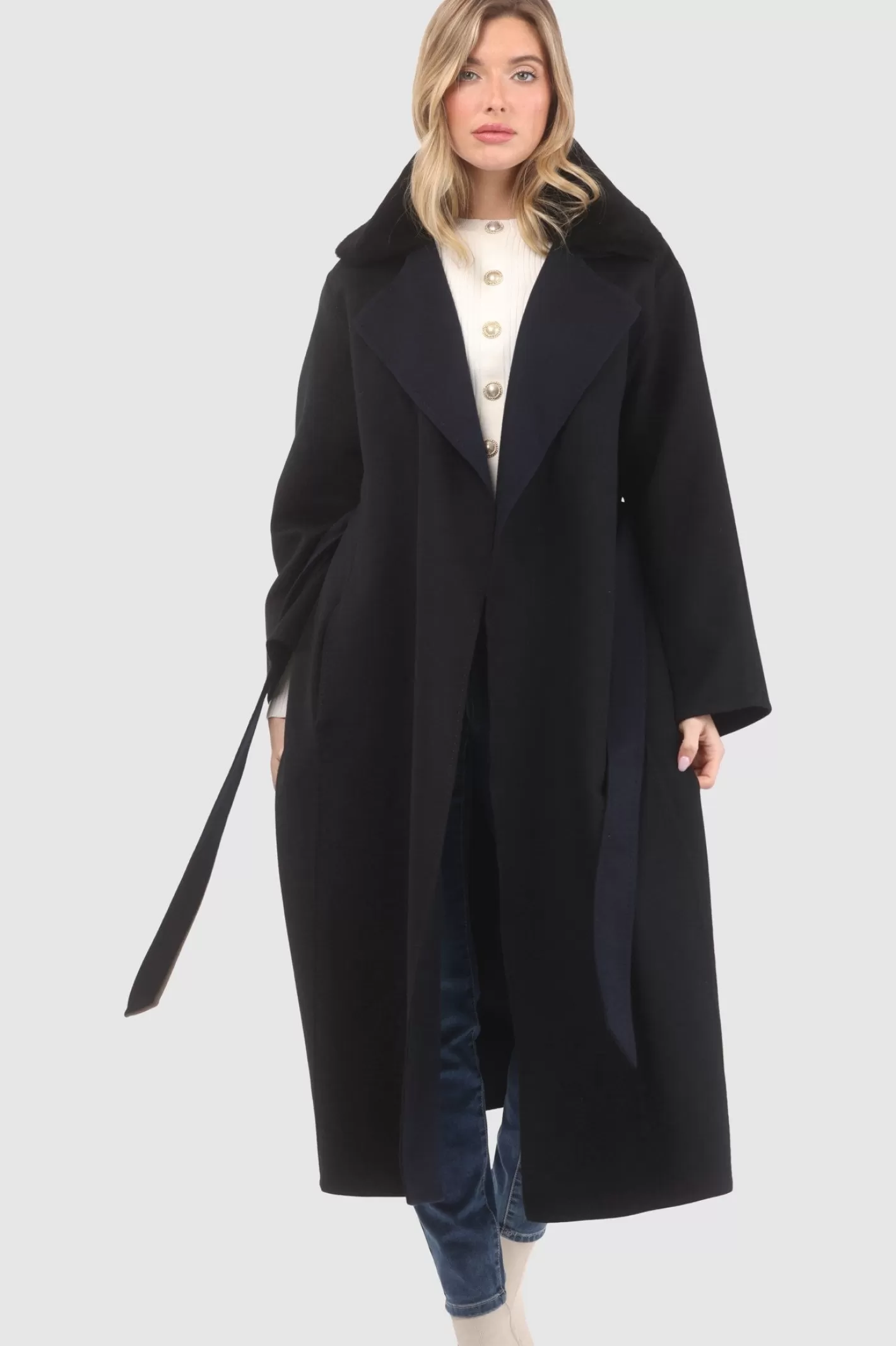Women GORSKI Montreal Reversible Loro Piana Wool Coat With Detachable Select Shearling Lamb Collar, Belt
