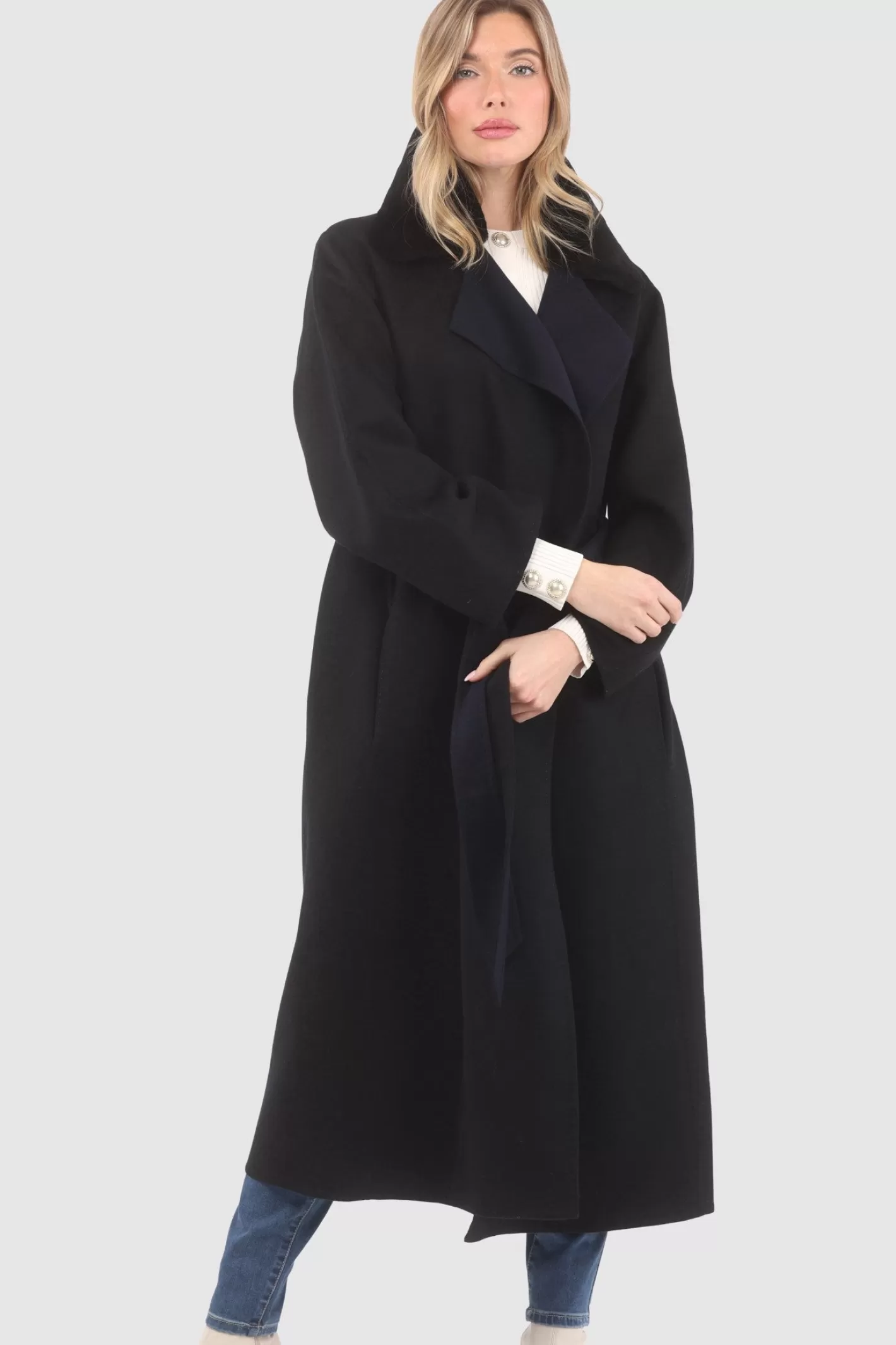 Women GORSKI Montreal Reversible Loro Piana Wool Coat With Detachable Select Shearling Lamb Collar, Belt