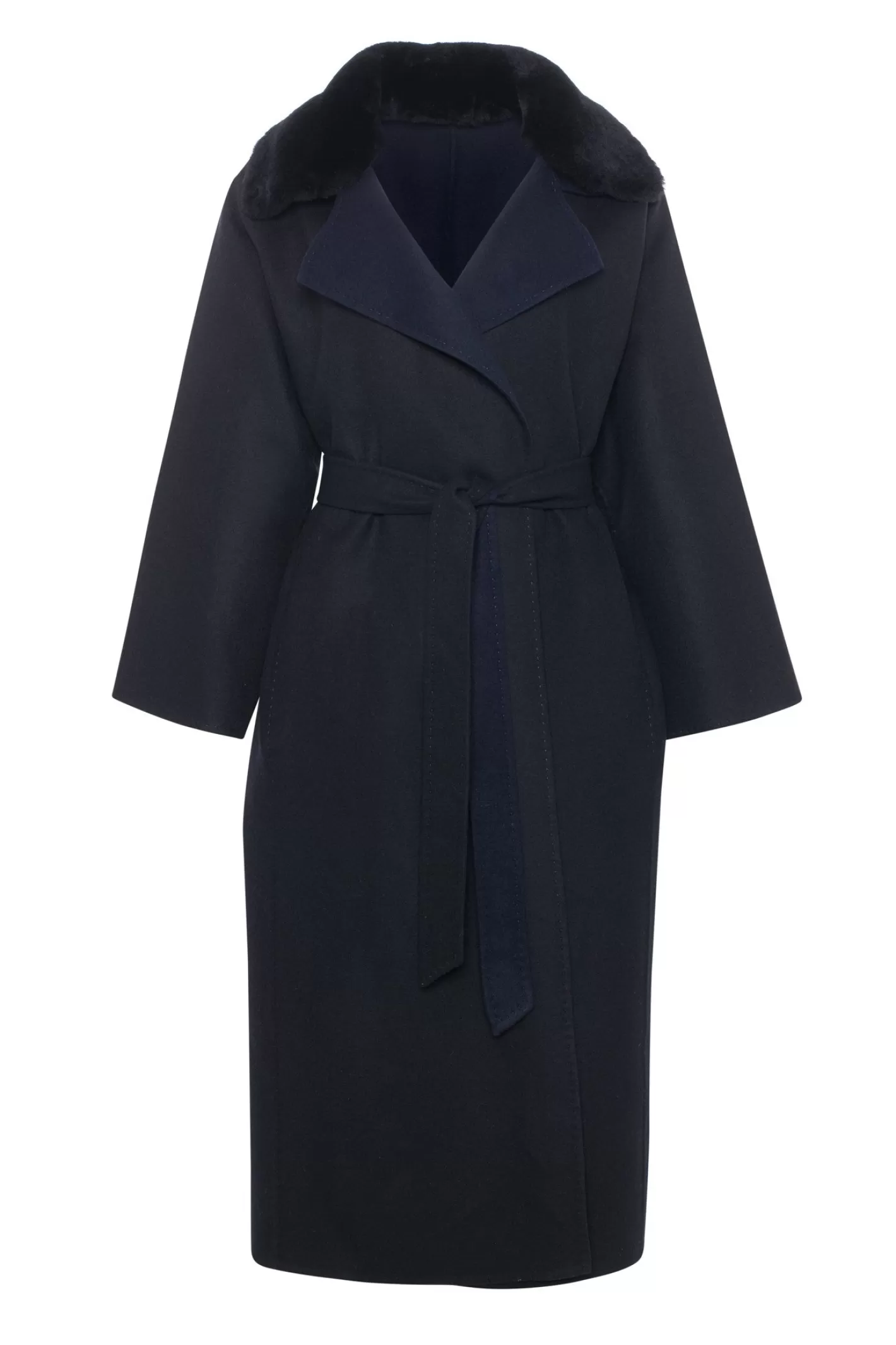 Women GORSKI Montreal Reversible Loro Piana Wool Coat With Detachable Select Shearling Lamb Collar, Belt