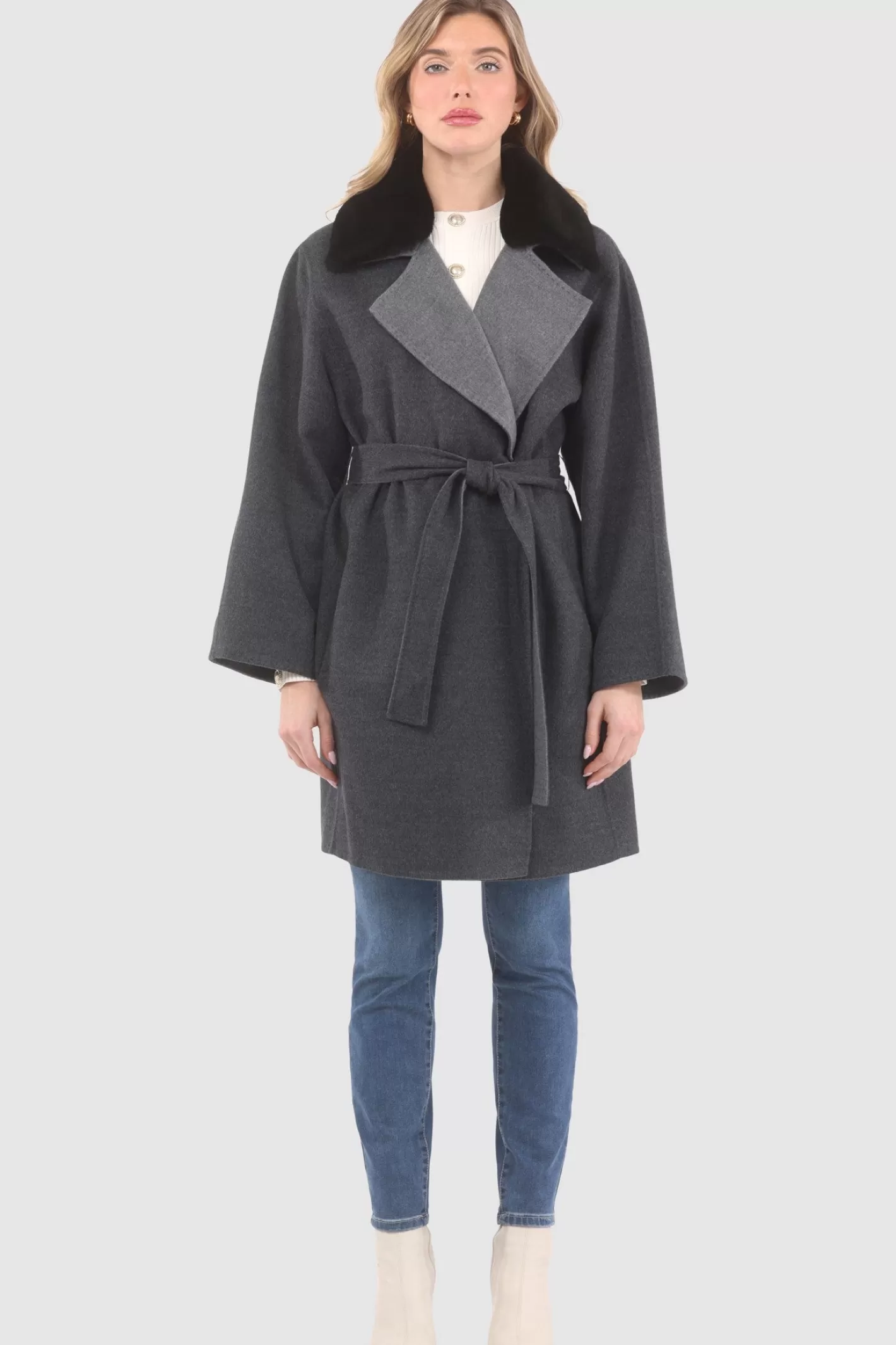 Women GORSKI Montreal Reversible Loro Piana Wool Stroller With Detachable Select Shearling Lamb Collar, Belt