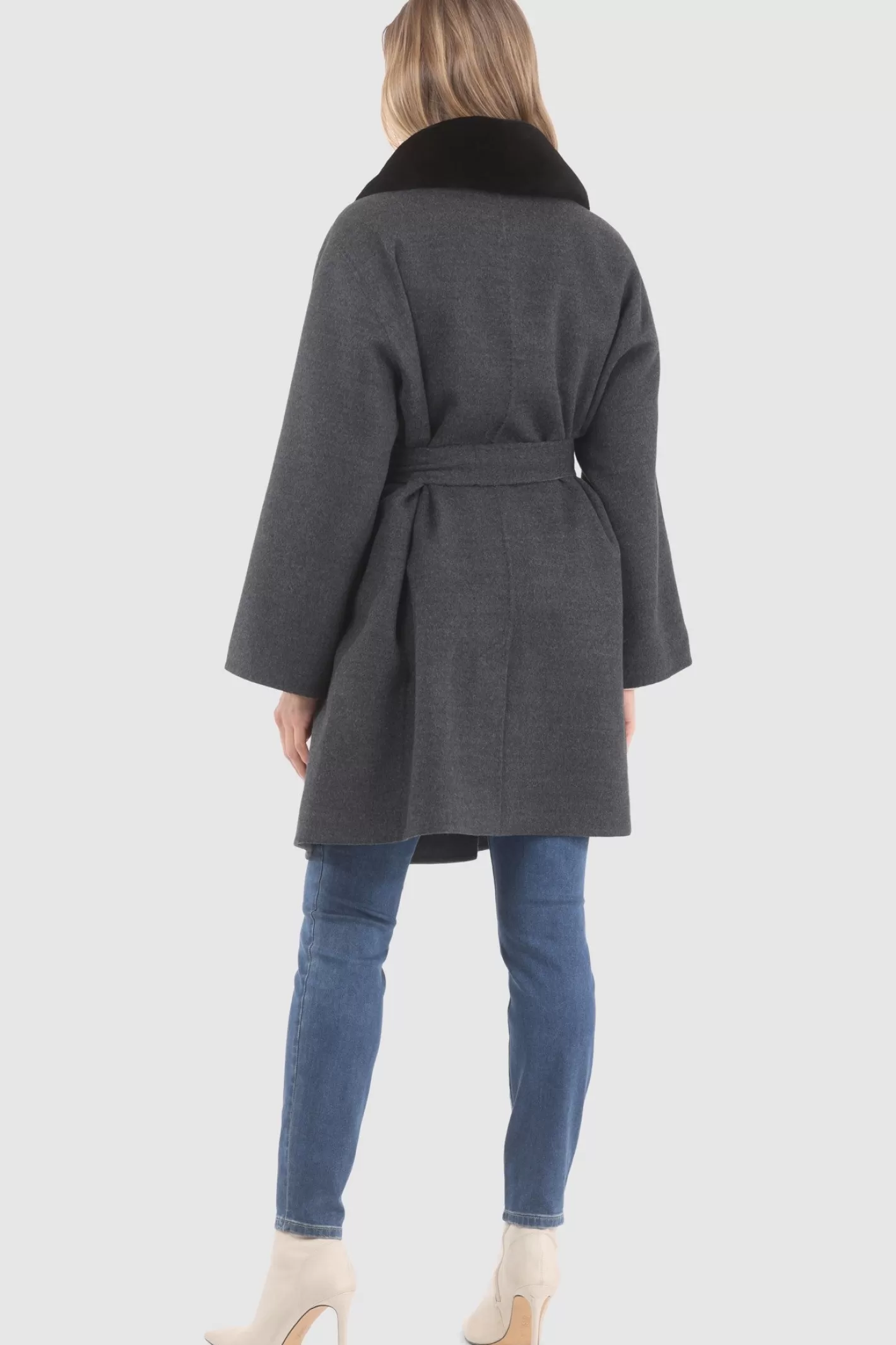 Women GORSKI Montreal Reversible Loro Piana Wool Stroller With Detachable Select Shearling Lamb Collar, Belt
