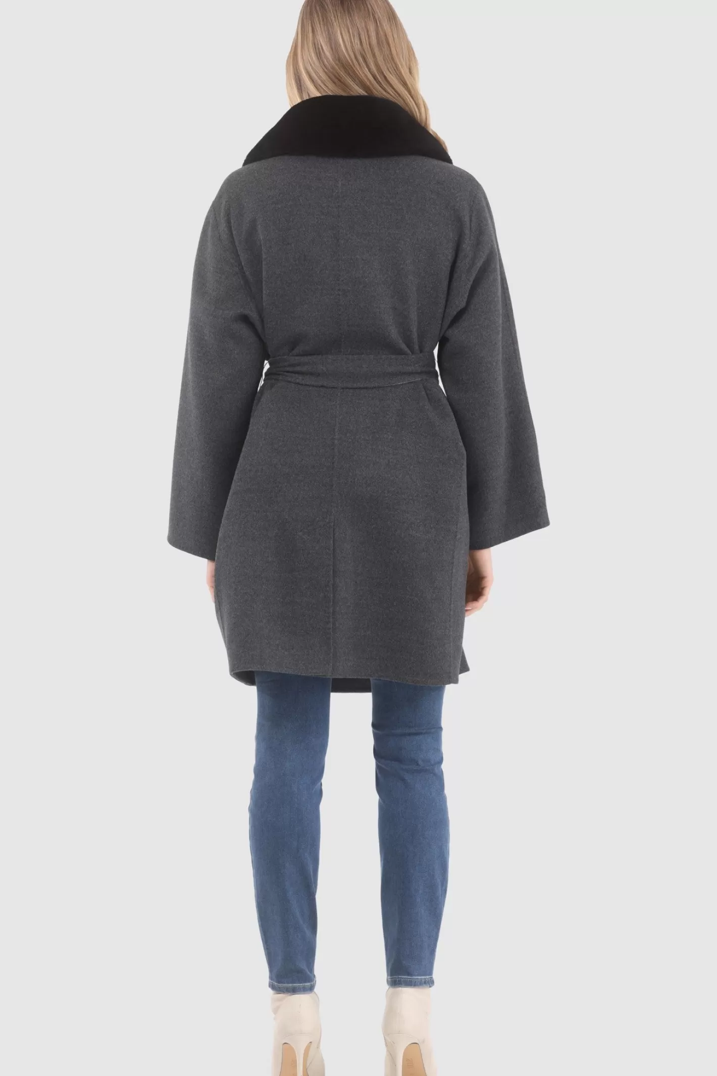 Women GORSKI Montreal Reversible Loro Piana Wool Stroller With Detachable Select Shearling Lamb Collar, Belt