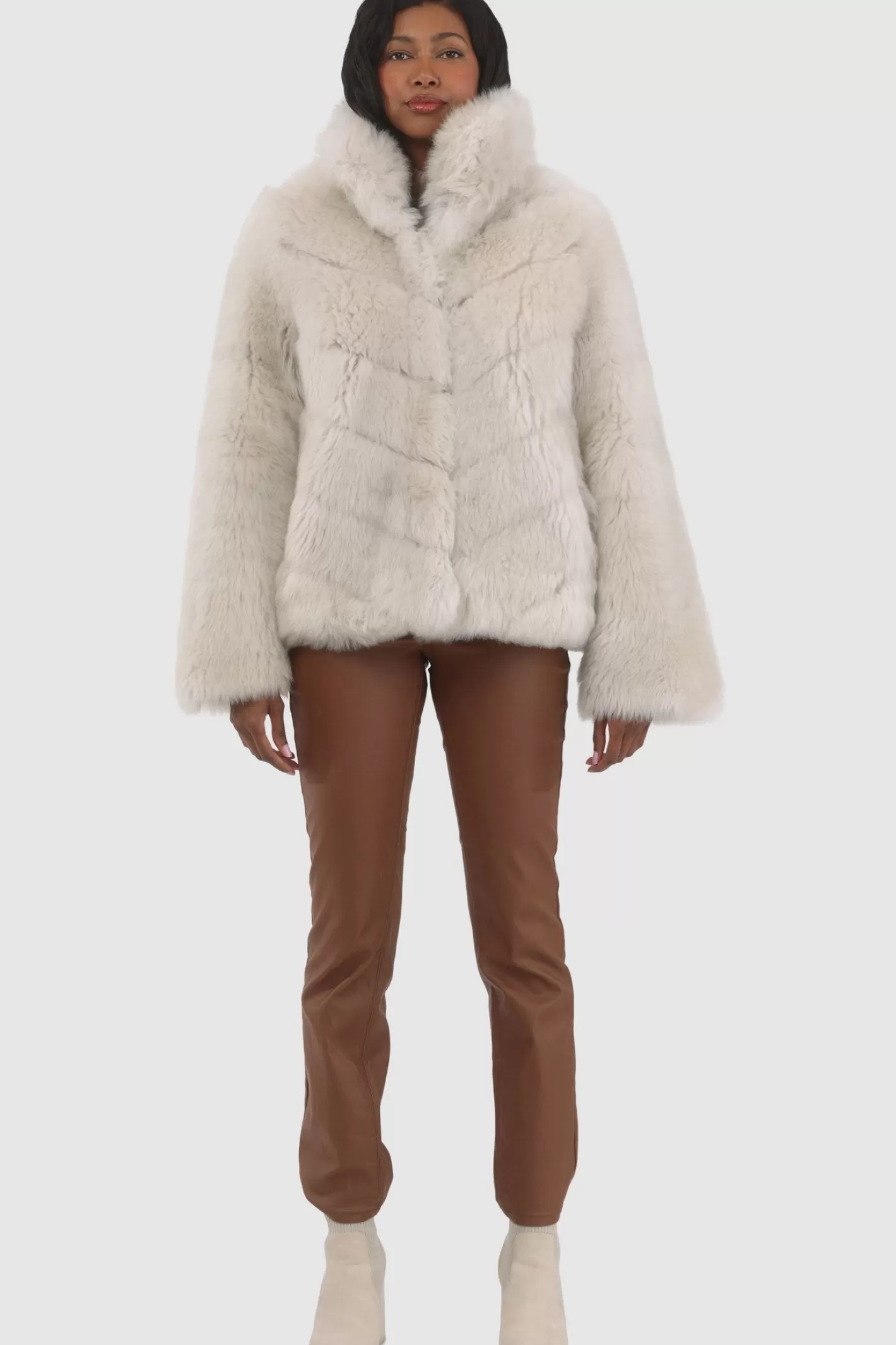 Women GORSKI Montreal Reversible Merinillo Shearling Lamb Chevron Jacket With Horizontal Bottom