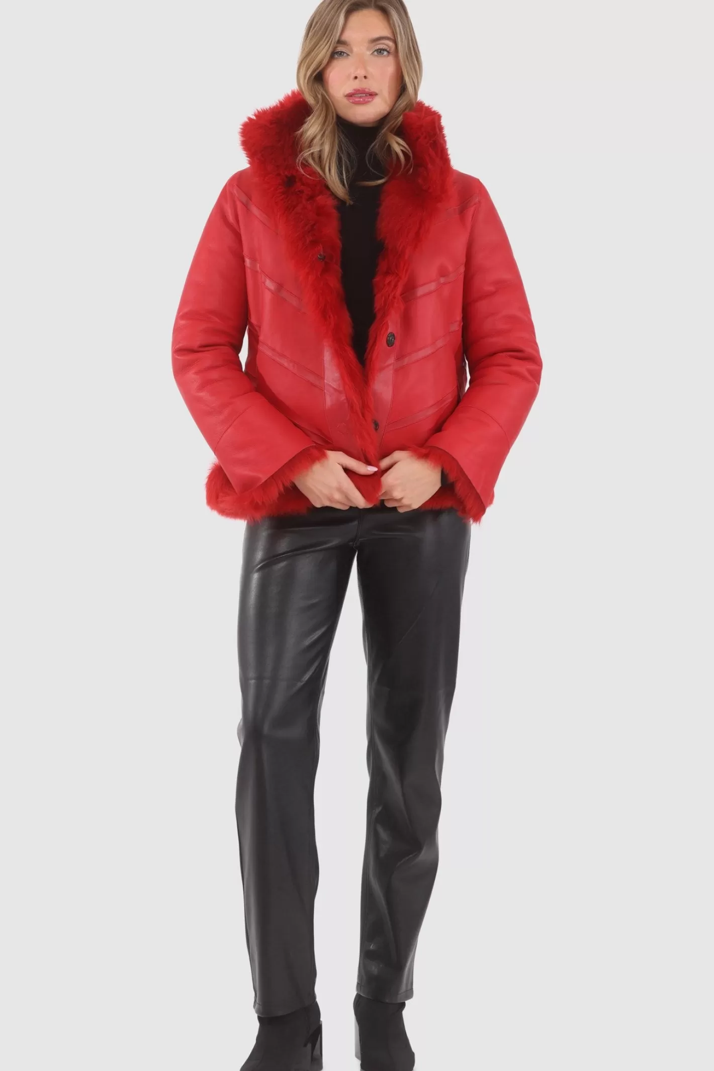 Women GORSKI Montreal Reversible Merinillo Shearling Lamb Chevron Jacket With Horizontal Bottom
