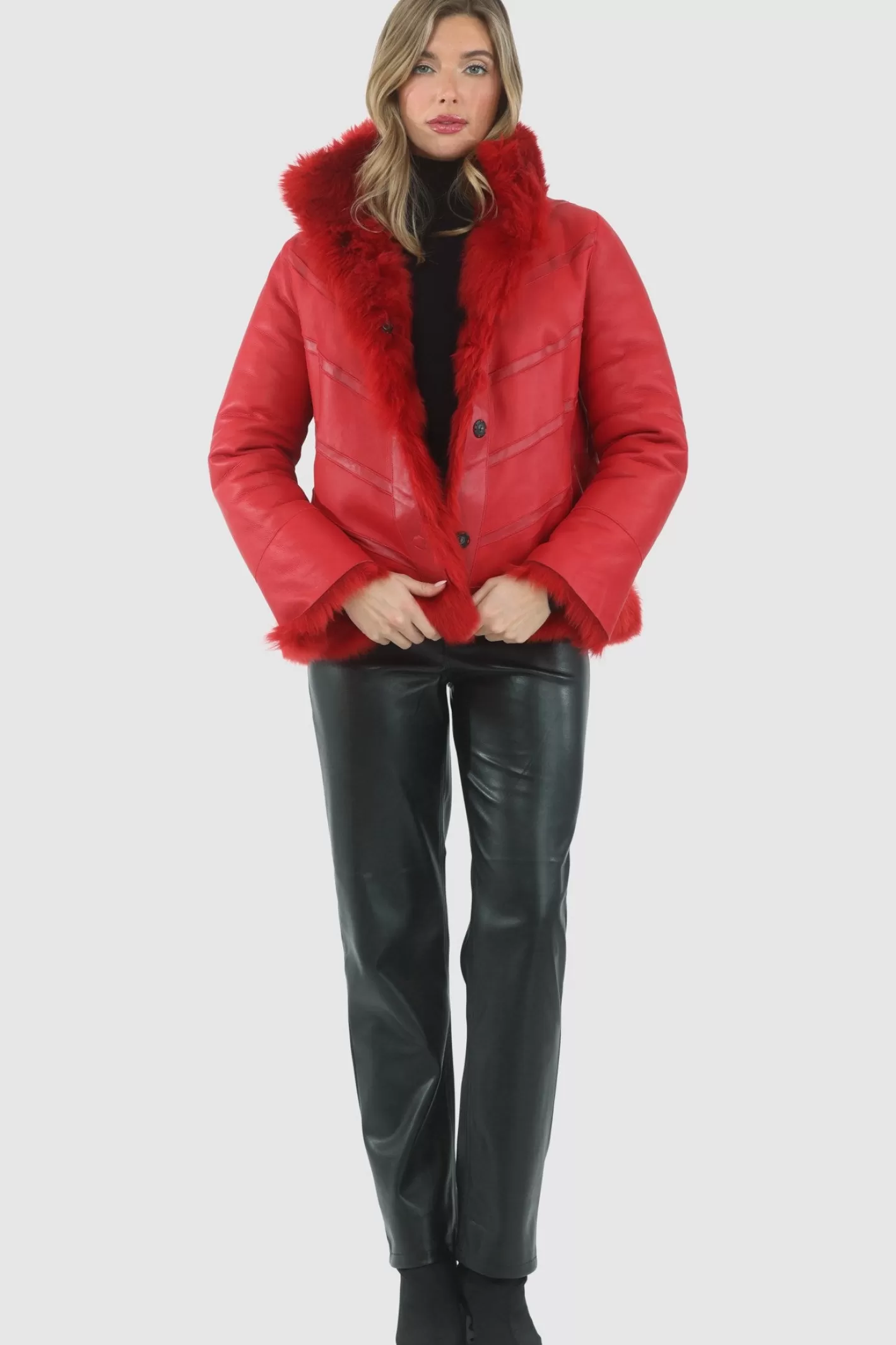 Women GORSKI Montreal Reversible Merinillo Shearling Lamb Chevron Jacket With Horizontal Bottom