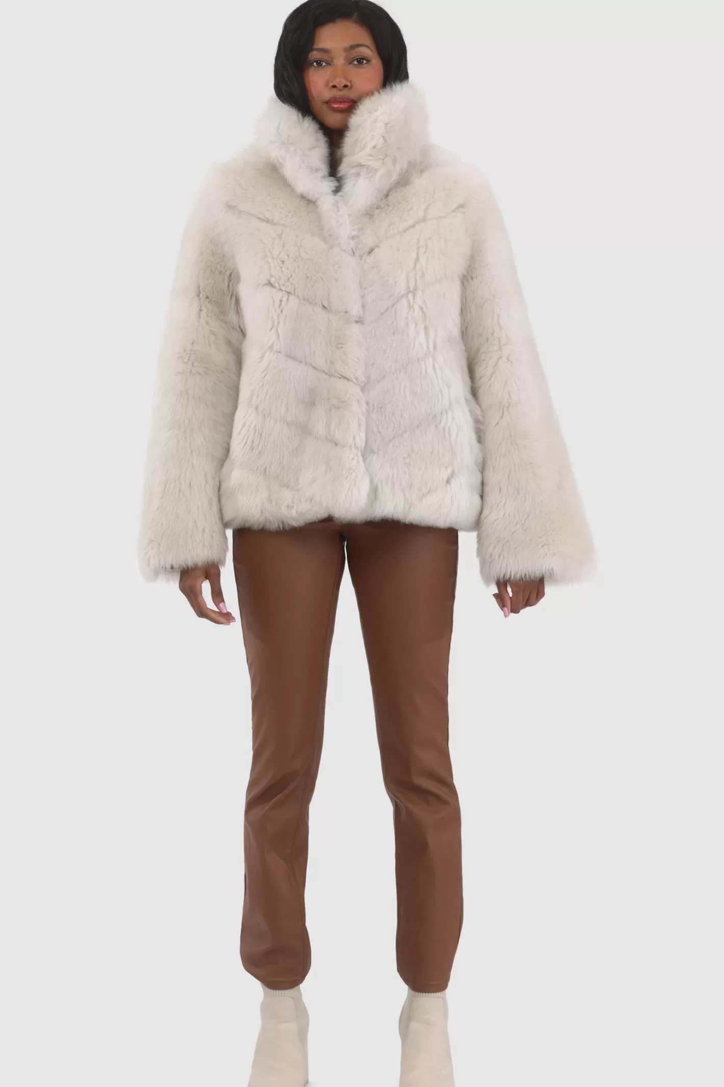 Women GORSKI Montreal Reversible Merinillo Shearling Lamb Chevron Jacket With Horizontal Bottom