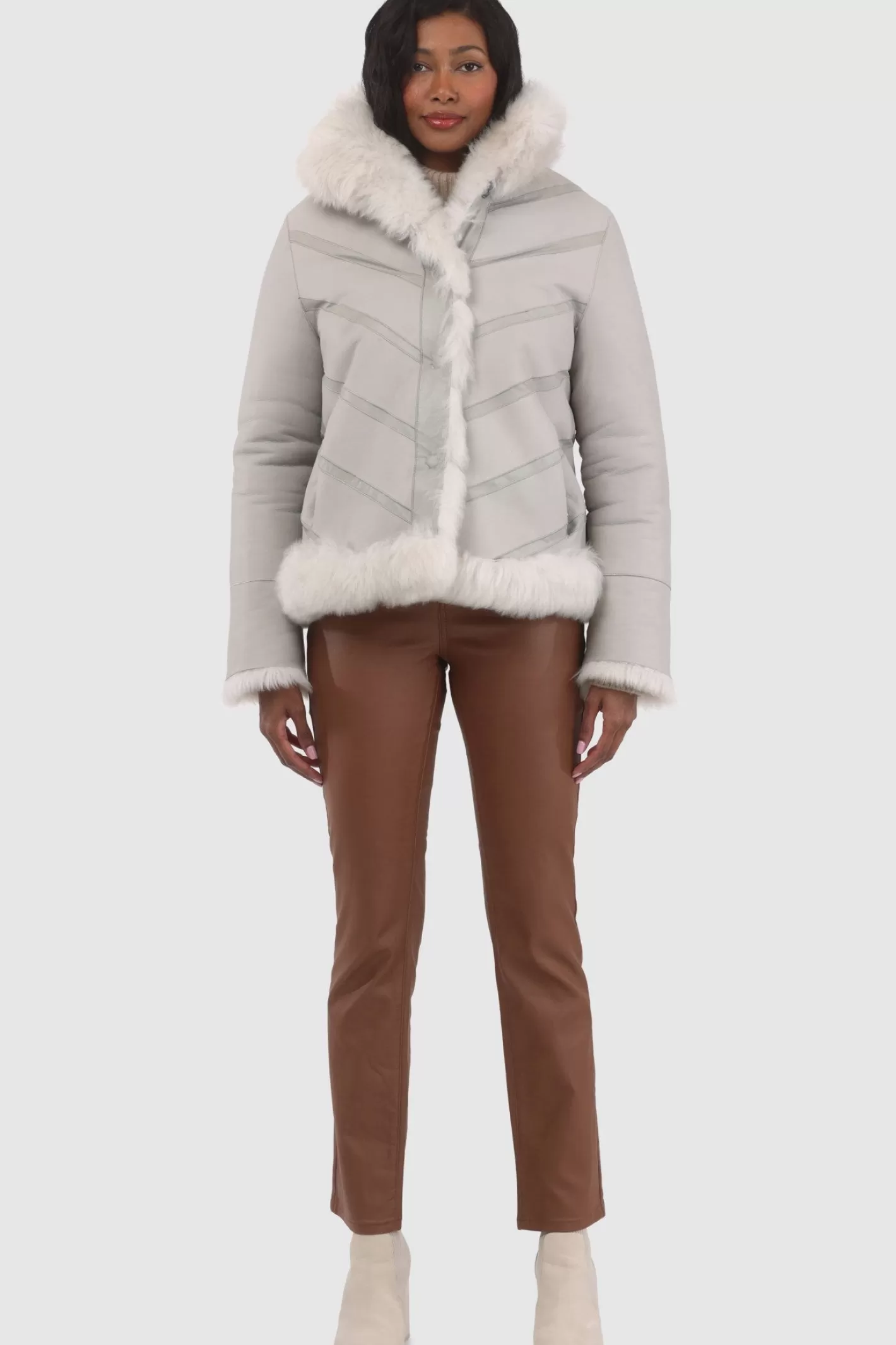 Women GORSKI Montreal Reversible Merinillo Shearling Lamb Chevron Jacket With Horizontal Bottom