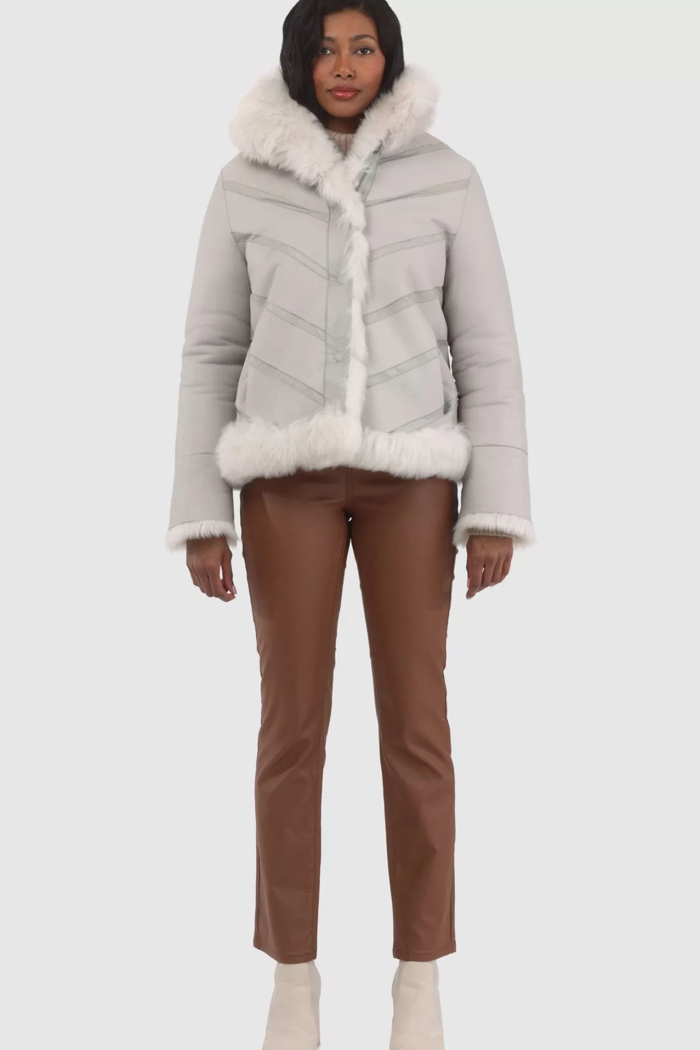 Women GORSKI Montreal Reversible Merinillo Shearling Lamb Chevron Jacket With Horizontal Bottom