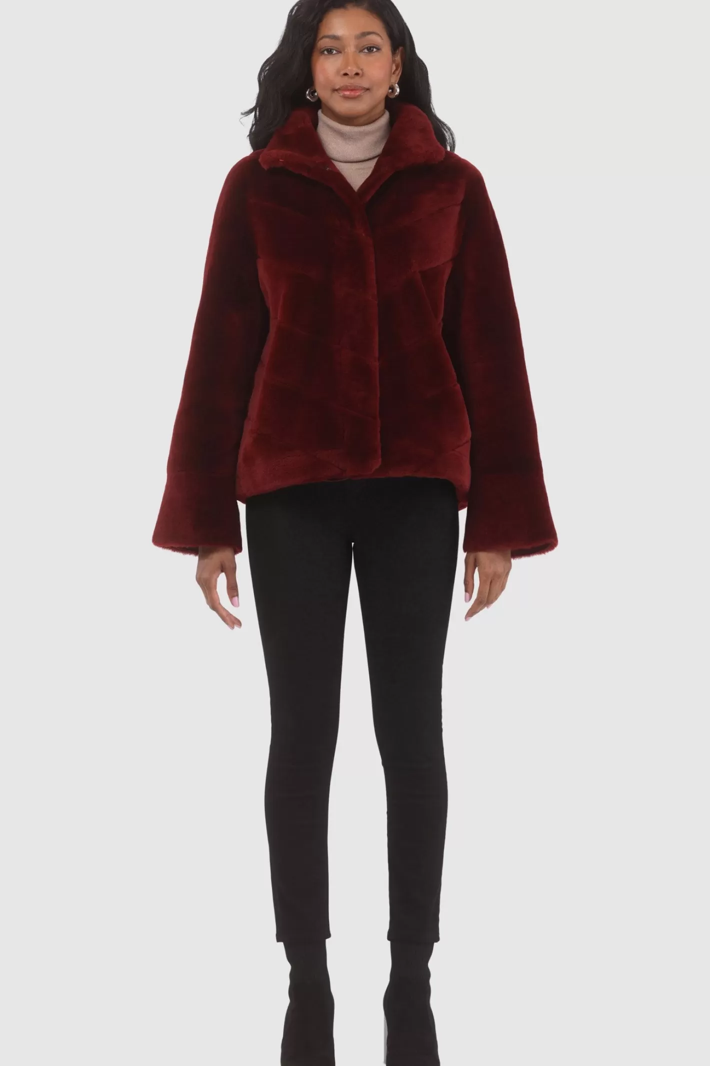 Women GORSKI Montreal Reversible Merino Shearling Lamb Chevron Jacket With Horizontal Bottom