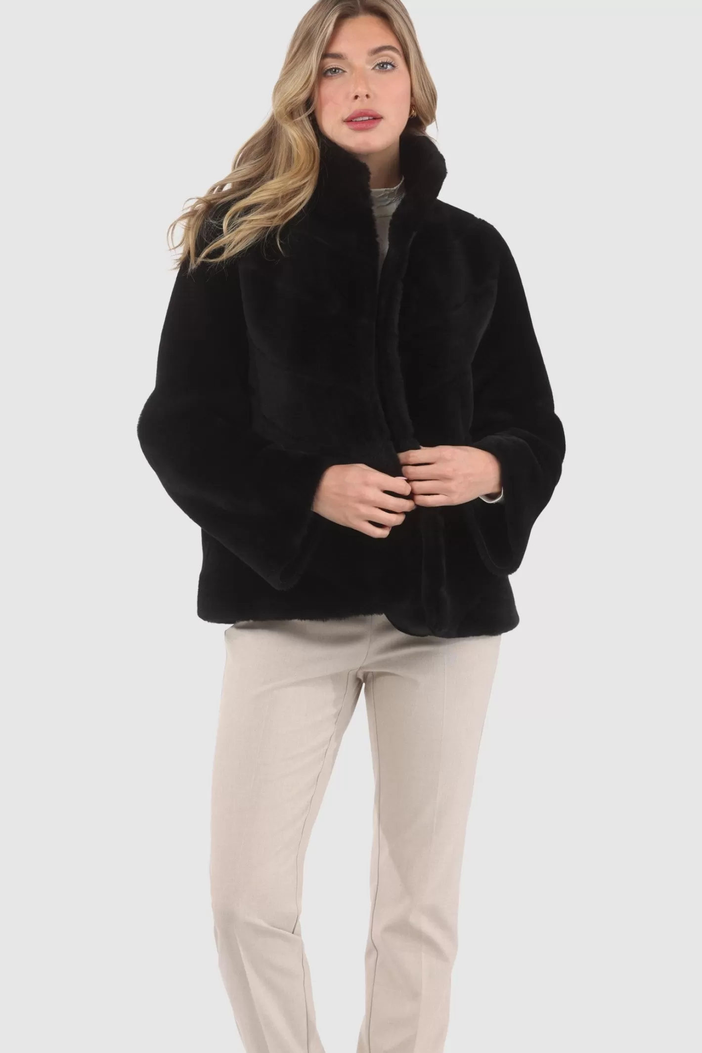 Women GORSKI Montreal Reversible Merino Shearling Lamb Chevron Jacket With Horizontal Bottom
