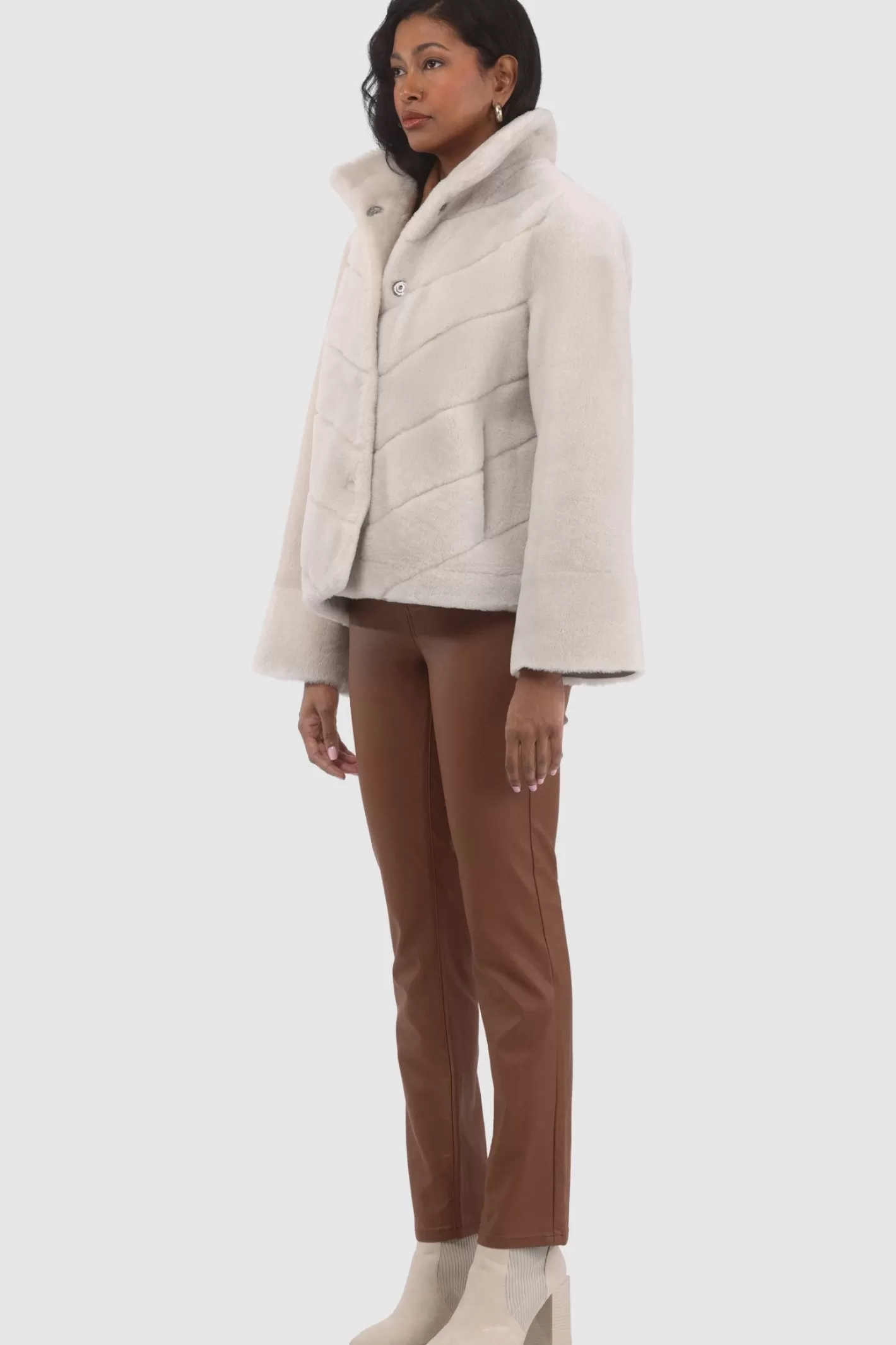 Women GORSKI Montreal Reversible Merino Shearling Lamb Chevron Jacket With Horizontal Bottom