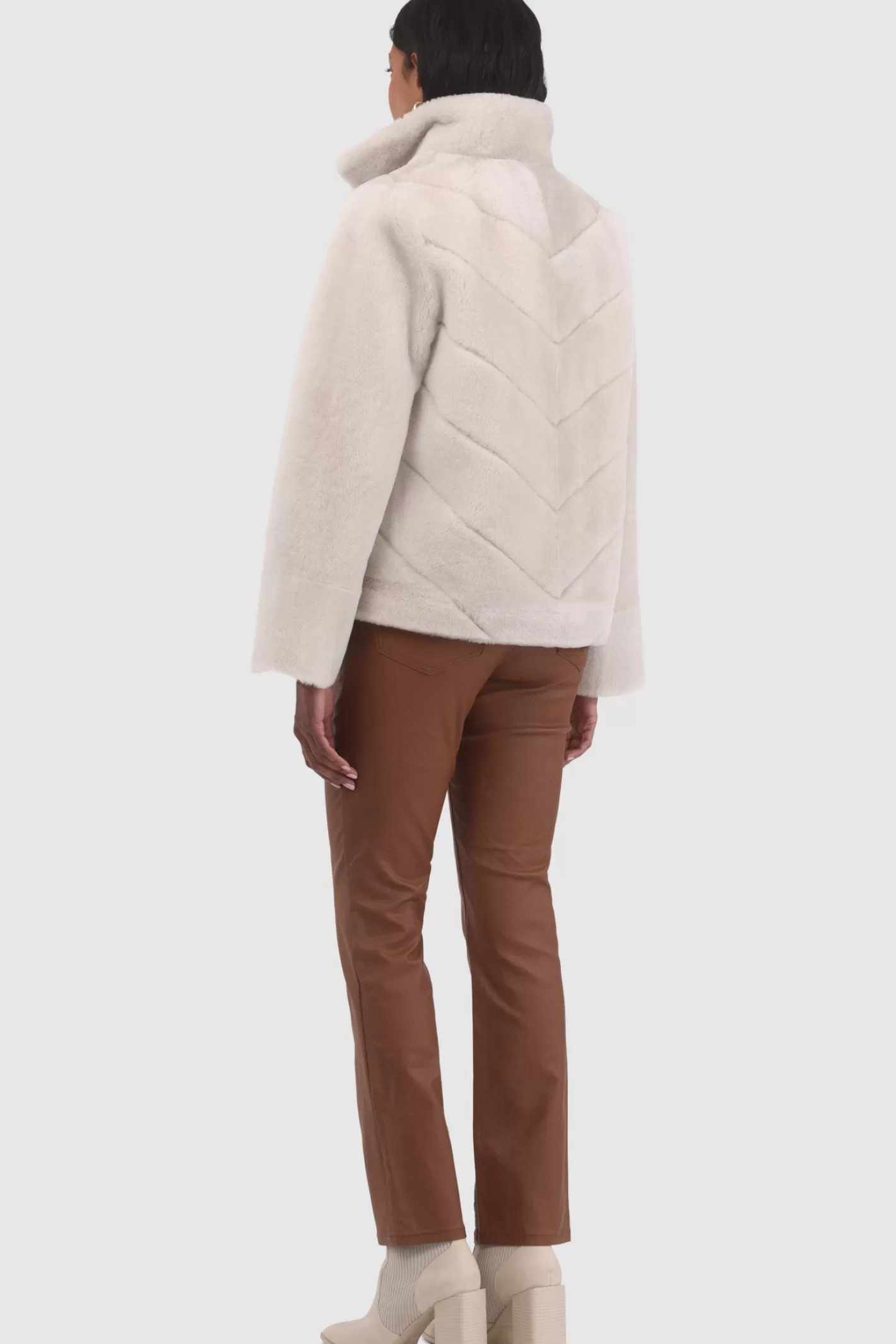 Women GORSKI Montreal Reversible Merino Shearling Lamb Chevron Jacket With Horizontal Bottom