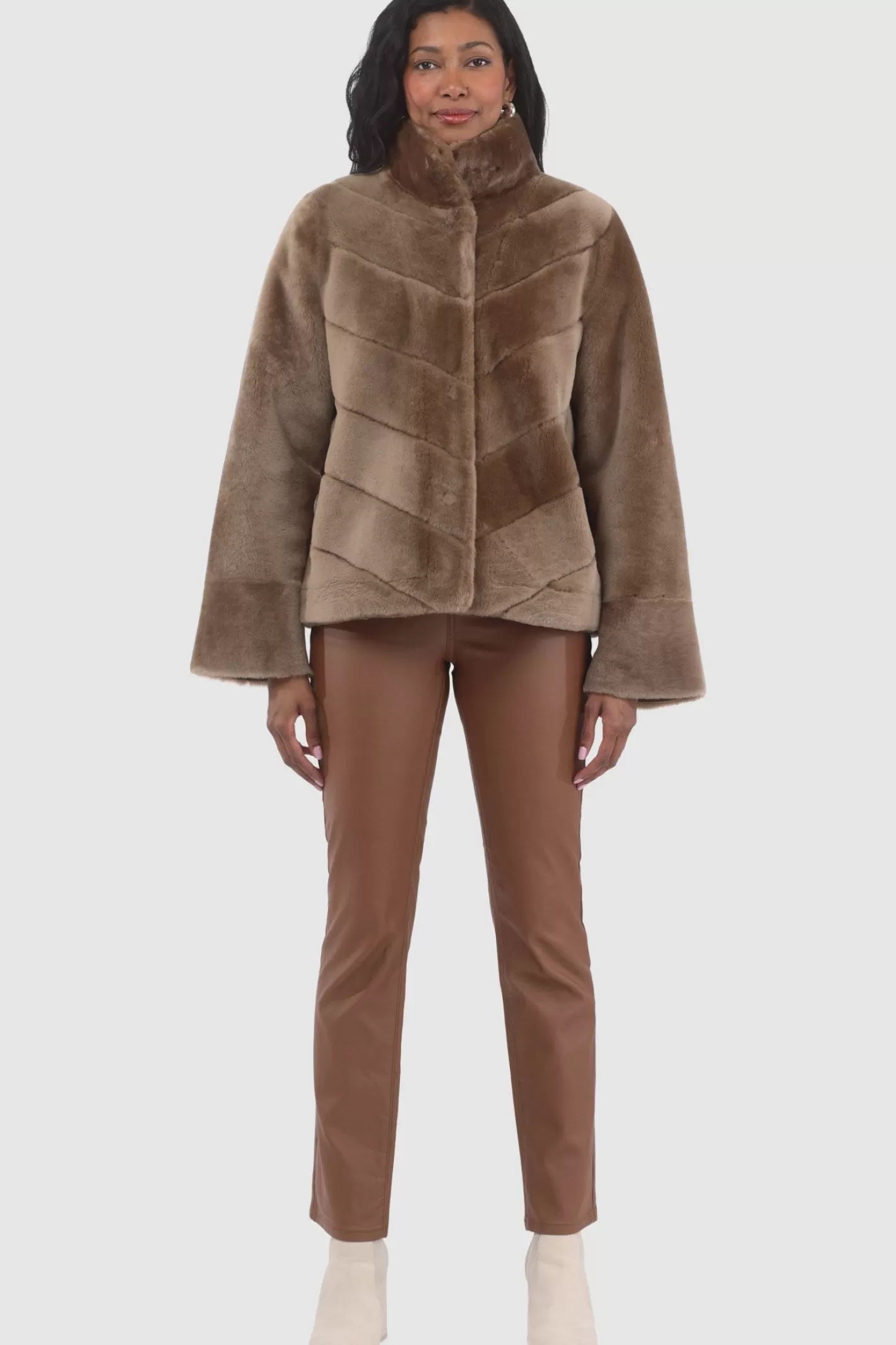 Women GORSKI Montreal Reversible Merino Shearling Lamb Chevron Jacket With Horizontal Bottom