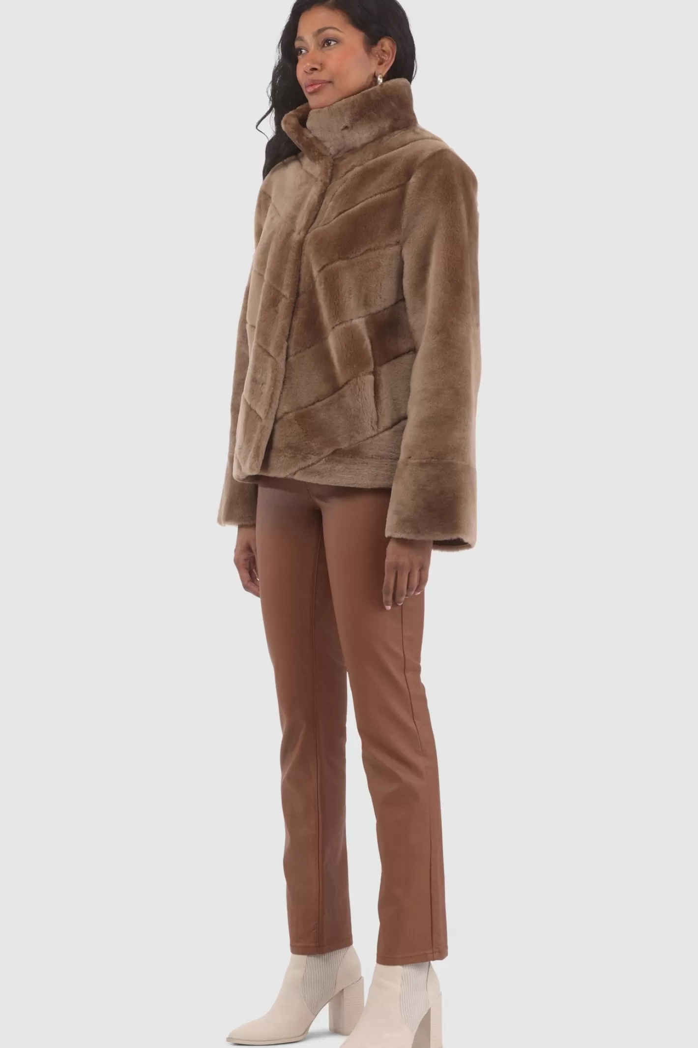 Women GORSKI Montreal Reversible Merino Shearling Lamb Chevron Jacket With Horizontal Bottom