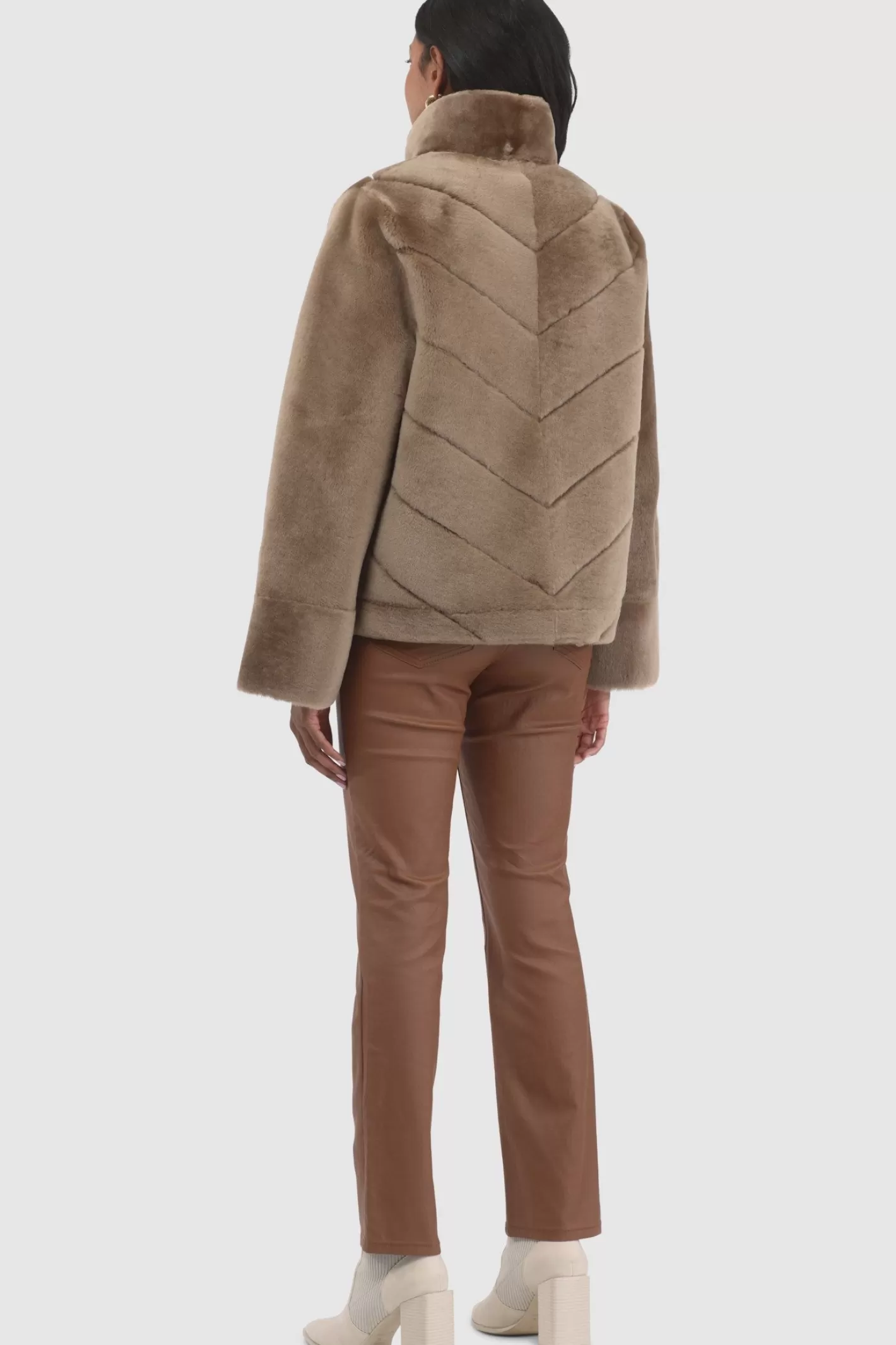 Women GORSKI Montreal Reversible Merino Shearling Lamb Chevron Jacket With Horizontal Bottom