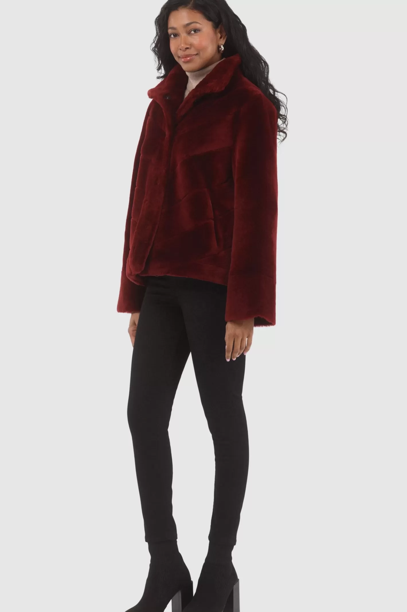 Women GORSKI Montreal Reversible Merino Shearling Lamb Chevron Jacket With Horizontal Bottom