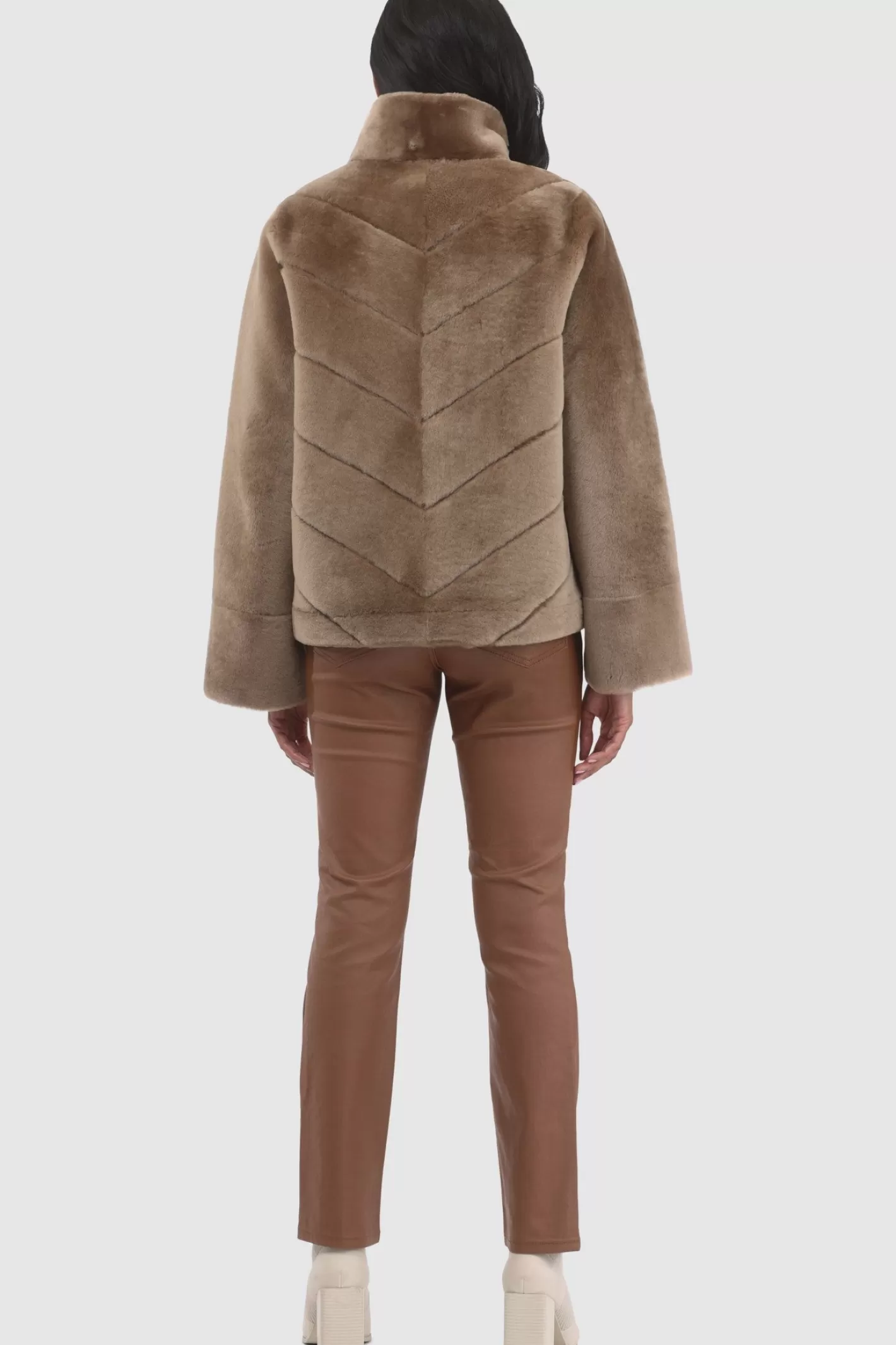 Women GORSKI Montreal Reversible Merino Shearling Lamb Chevron Jacket With Horizontal Bottom