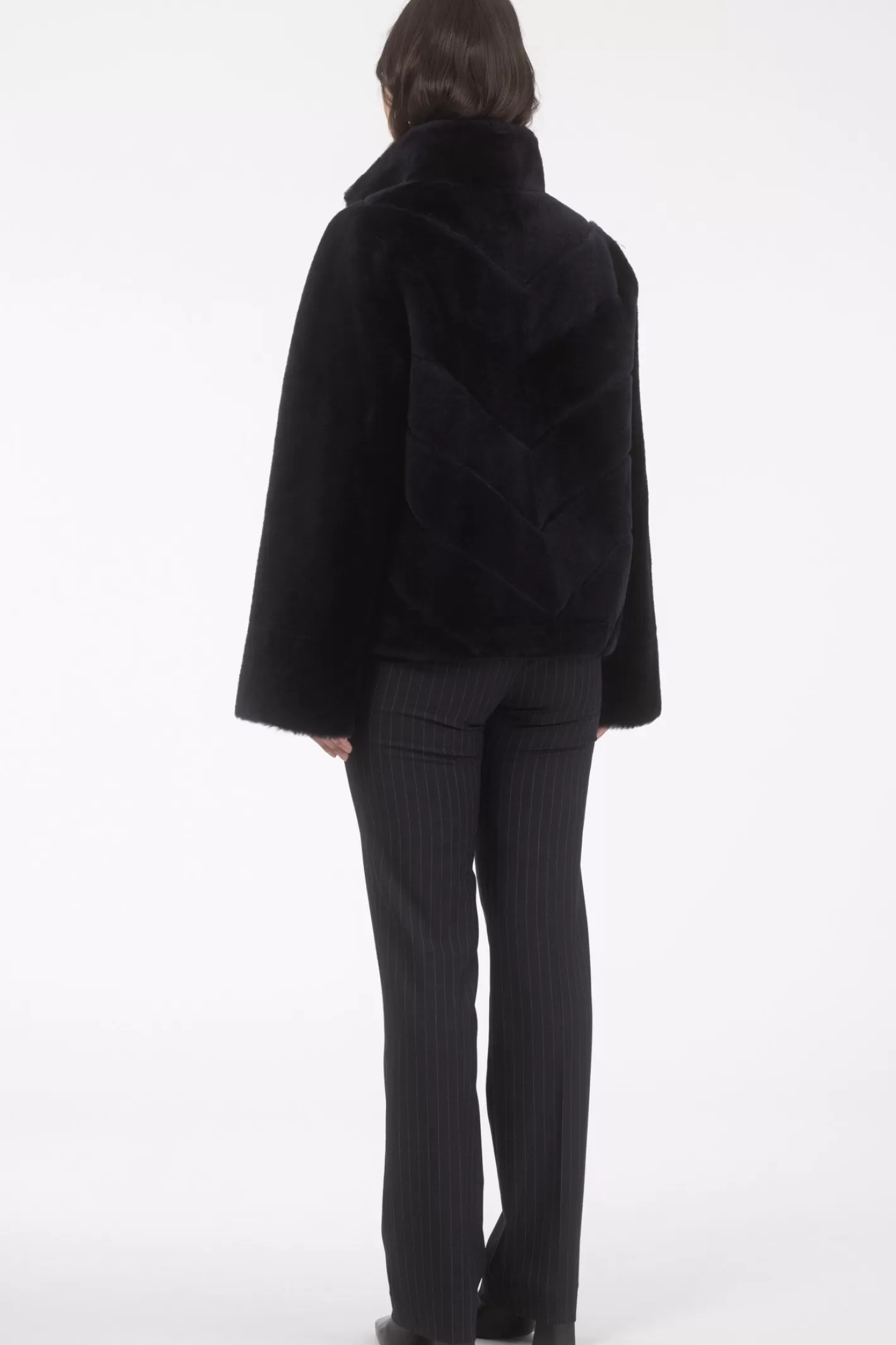 Women GORSKI Montreal Reversible Merino Shearling Lamb Chevron Jacket With Horizontal Bottom