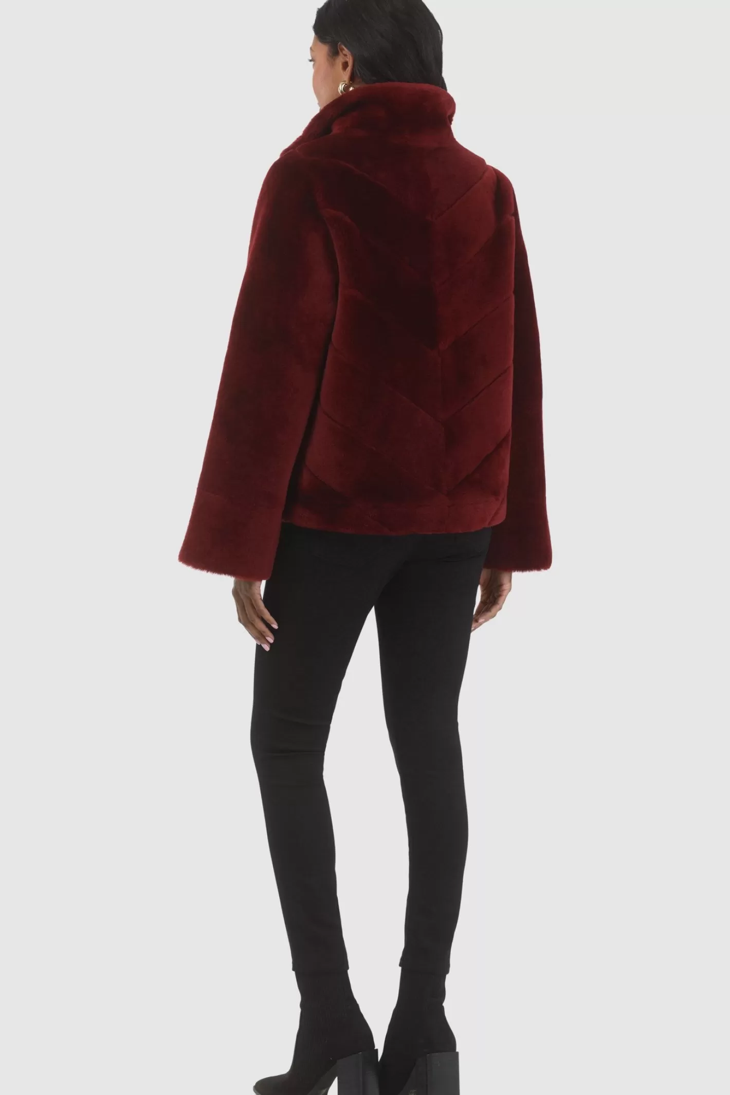 Women GORSKI Montreal Reversible Merino Shearling Lamb Chevron Jacket With Horizontal Bottom
