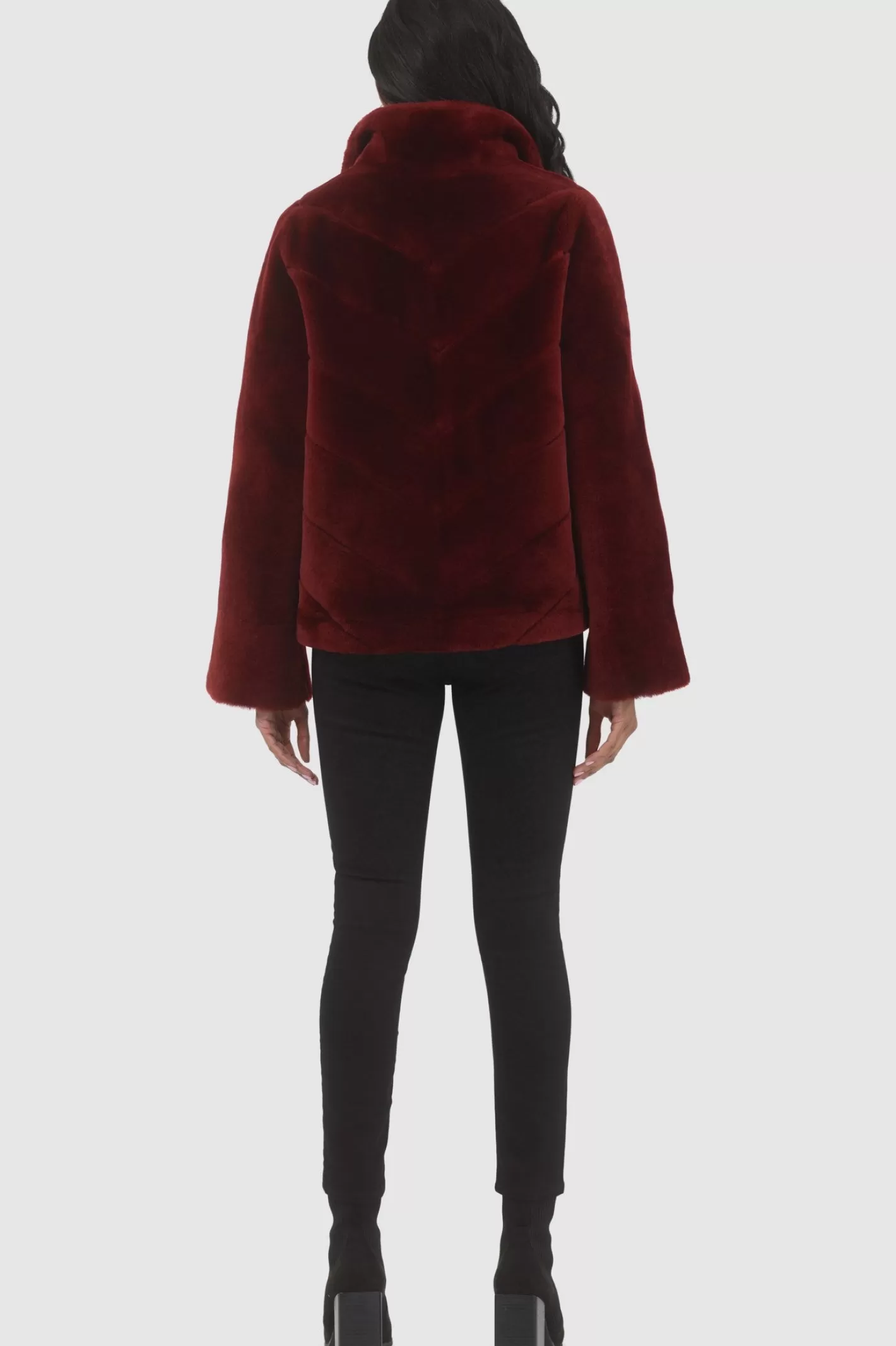 Women GORSKI Montreal Reversible Merino Shearling Lamb Chevron Jacket With Horizontal Bottom
