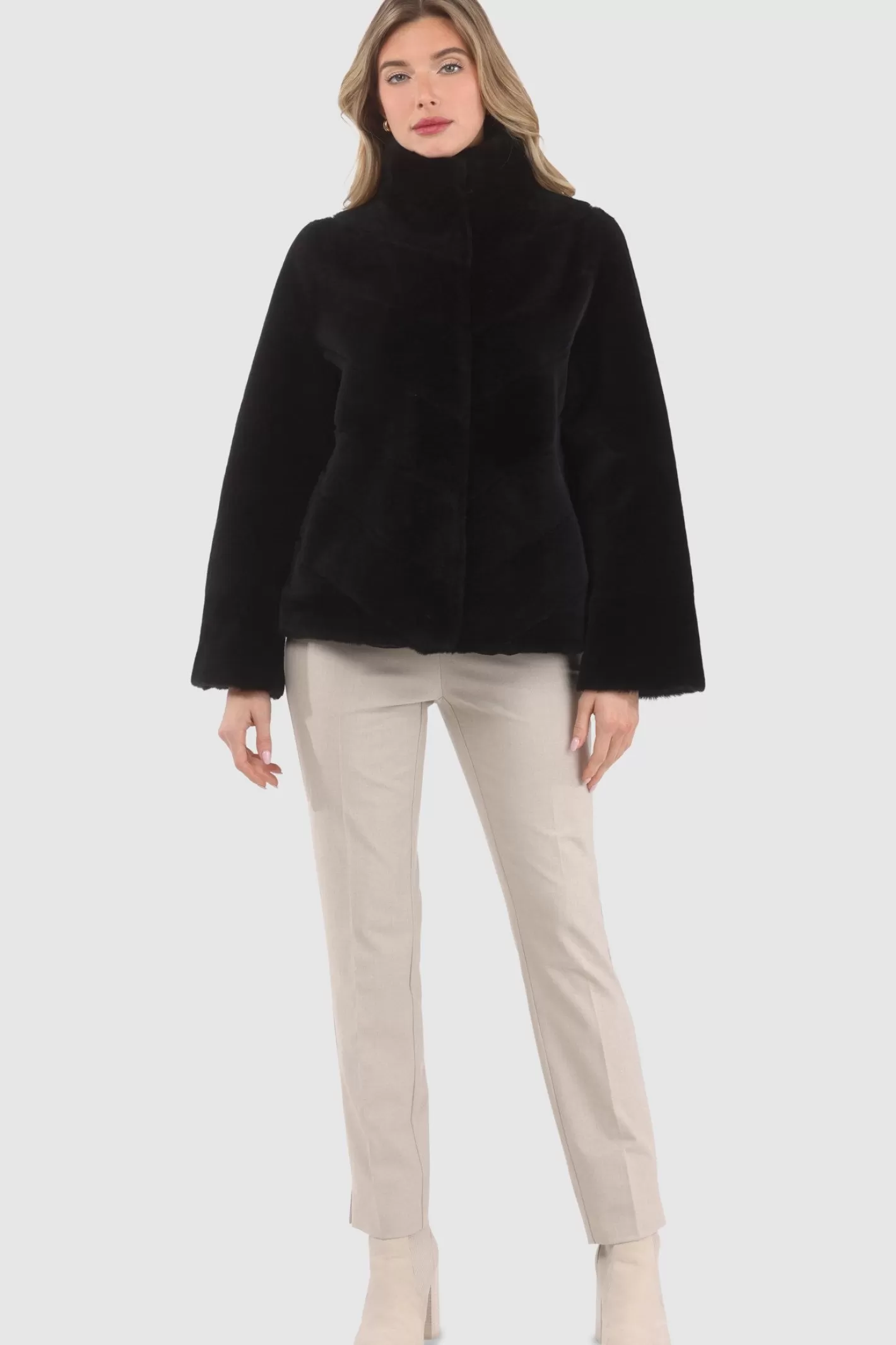 Women GORSKI Montreal Reversible Merino Shearling Lamb Chevron Jacket With Horizontal Bottom