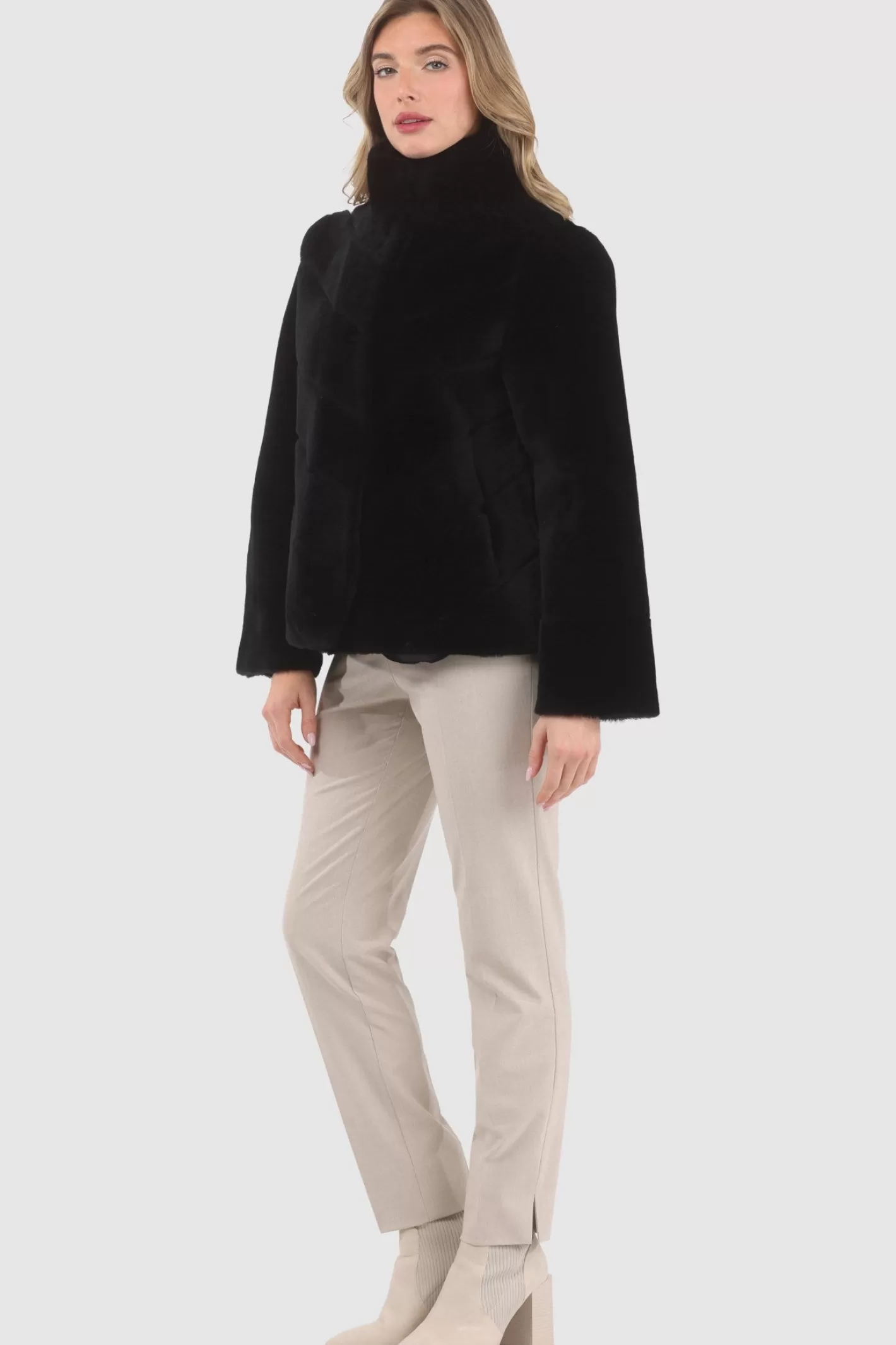 Women GORSKI Montreal Reversible Merino Shearling Lamb Chevron Jacket With Horizontal Bottom