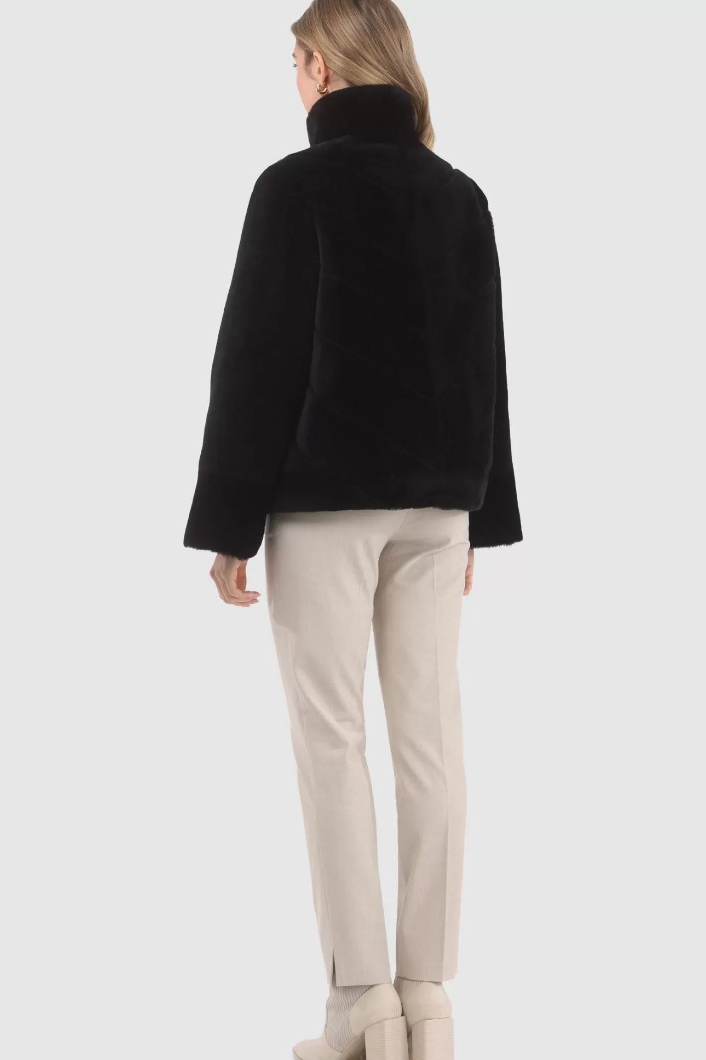 Women GORSKI Montreal Reversible Merino Shearling Lamb Chevron Jacket With Horizontal Bottom