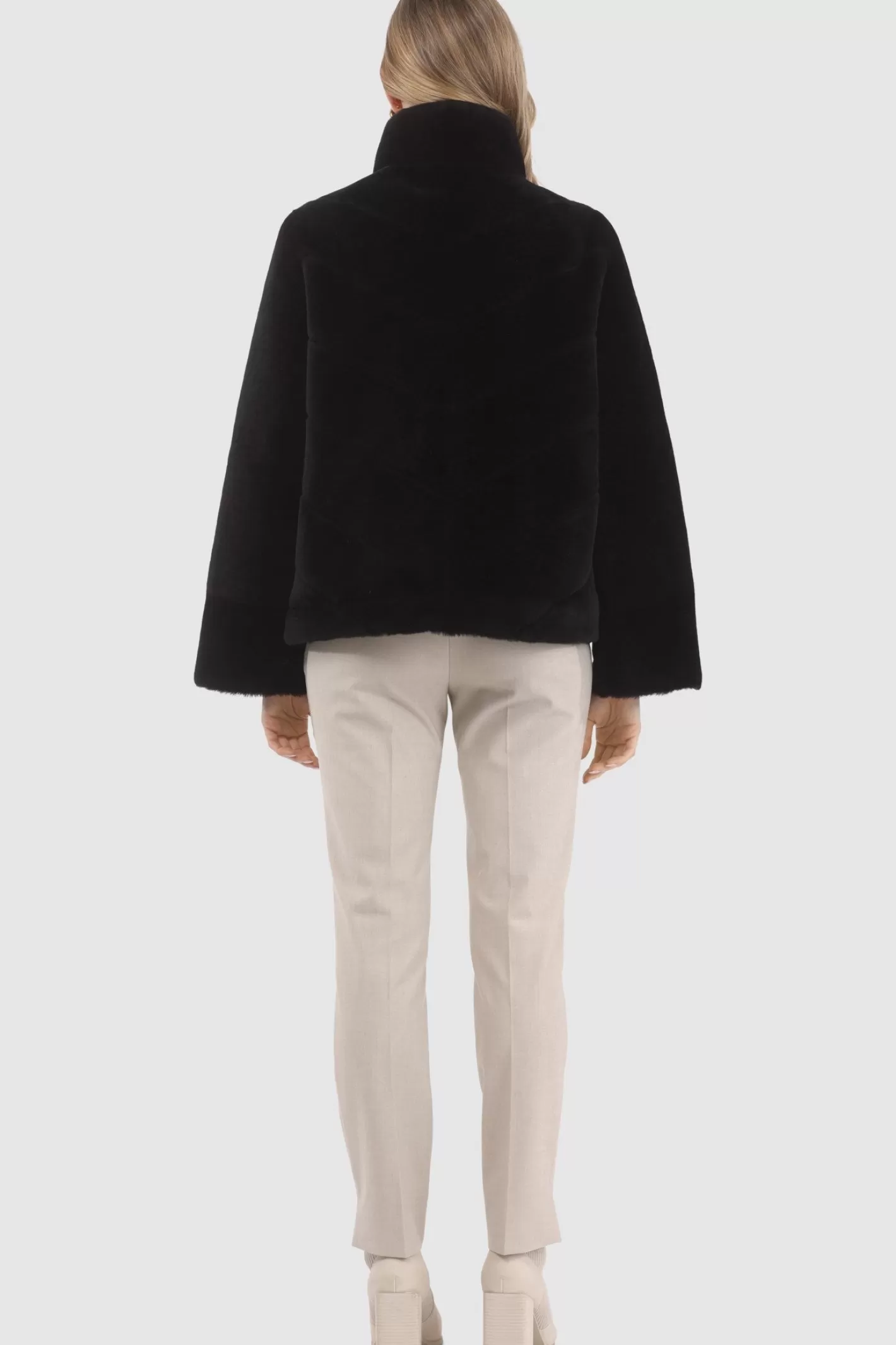 Women GORSKI Montreal Reversible Merino Shearling Lamb Chevron Jacket With Horizontal Bottom