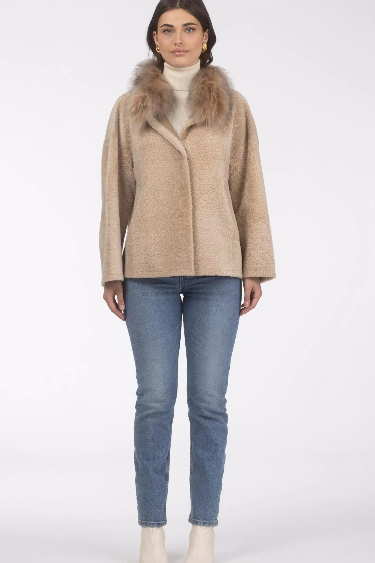 Women GORSKI Montreal Reversible New Zealand Shearling Lamb Jacket With Select Mongolian Lamb Collar