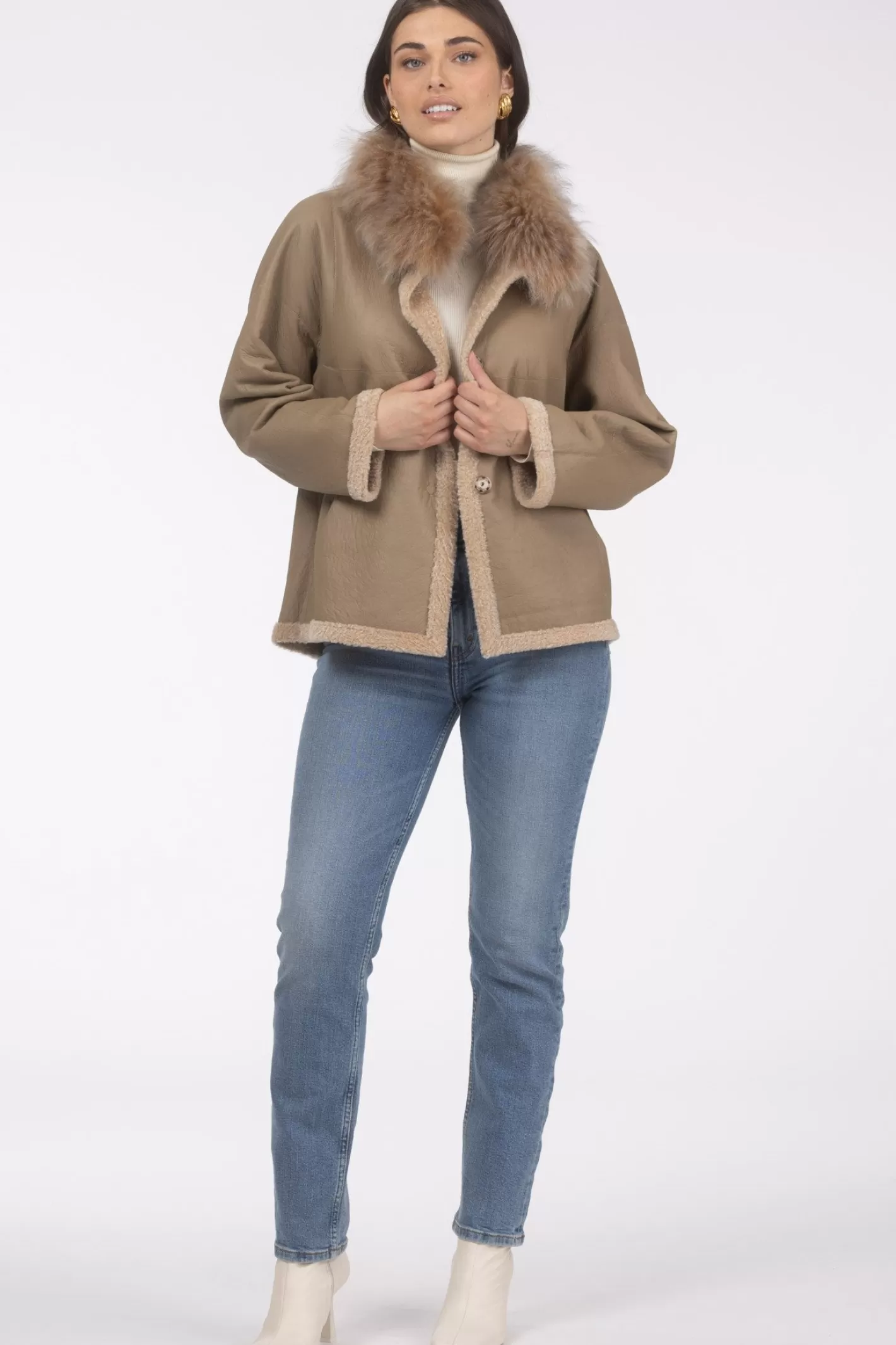 Women GORSKI Montreal Reversible New Zealand Shearling Lamb Jacket With Select Mongolian Lamb Collar