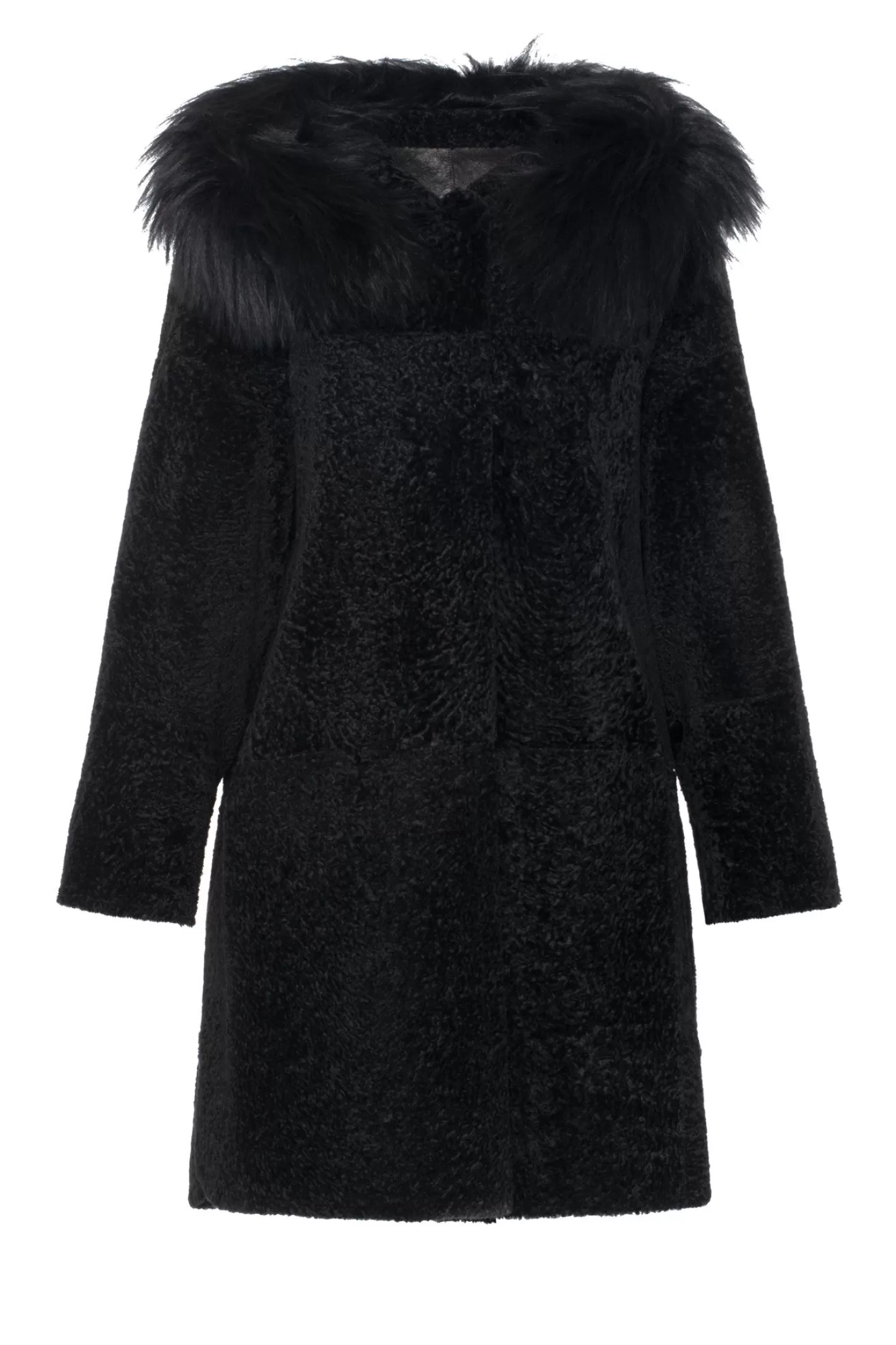 Women GORSKI Montreal Reversible New Zealand Shearling Lamb Stroller With Select Mongolian Lamb Hood Trim