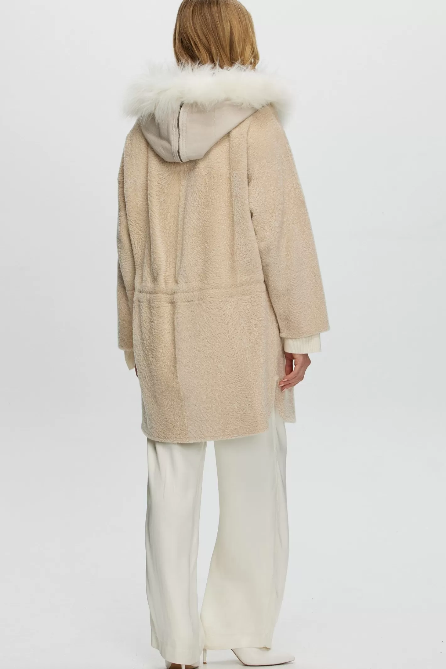 Women GORSKI Montreal Reversible New Zealand Shearling Lamb Stroller With Select Mongolian Lamb Hood Trim