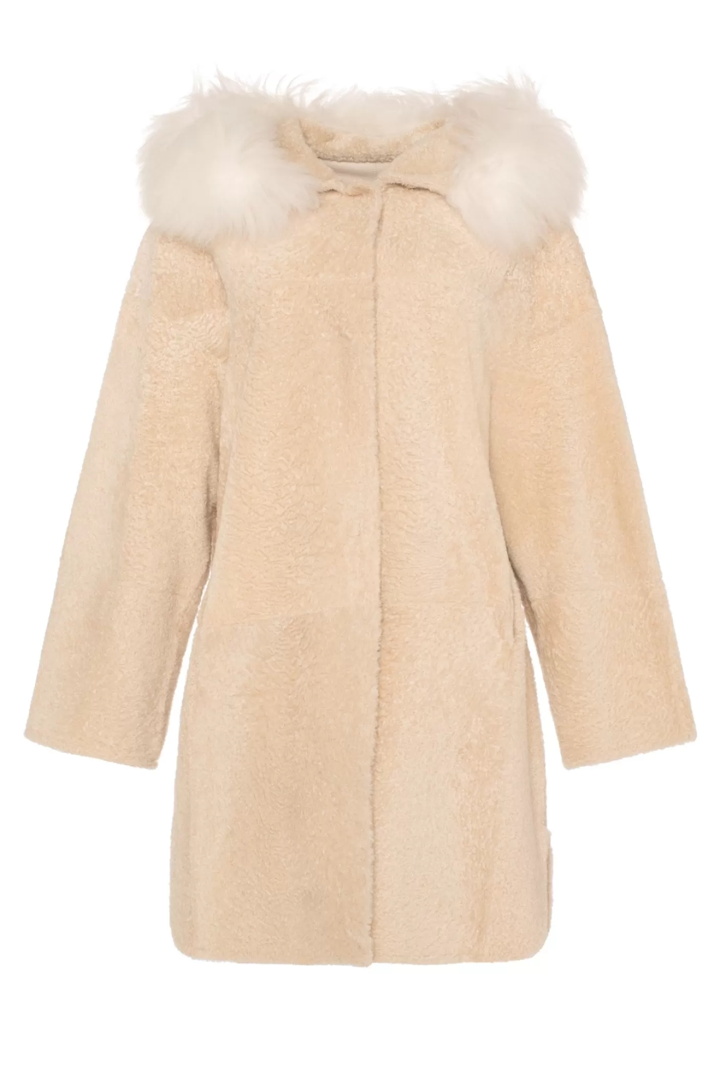 Women GORSKI Montreal Reversible New Zealand Shearling Lamb Stroller With Select Mongolian Lamb Hood Trim