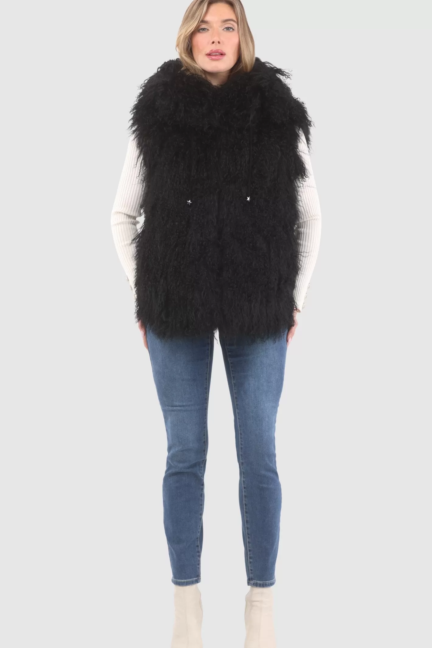 Women GORSKI Montreal Reversible Select Mongolian Shearling Lamb Vest With Loro Piana Cashmere & Wool Back