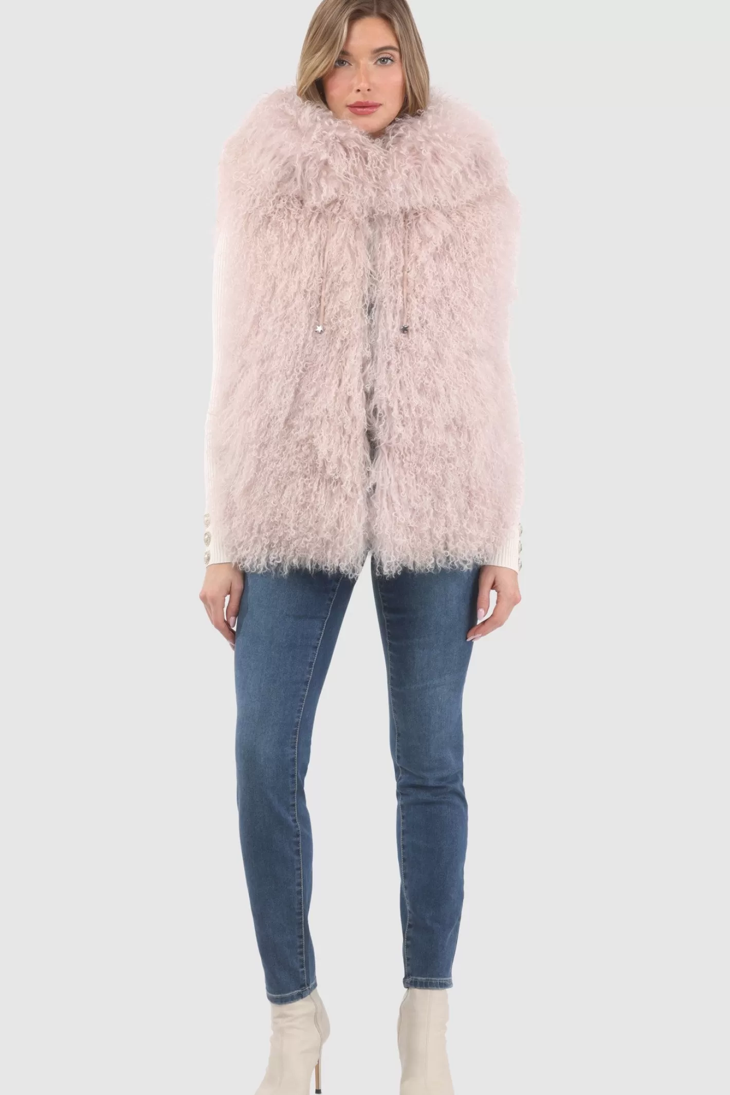 Women GORSKI Montreal Reversible Select Mongolian Shearling Lamb Vest With Loro Piana Cashmere & Wool Back