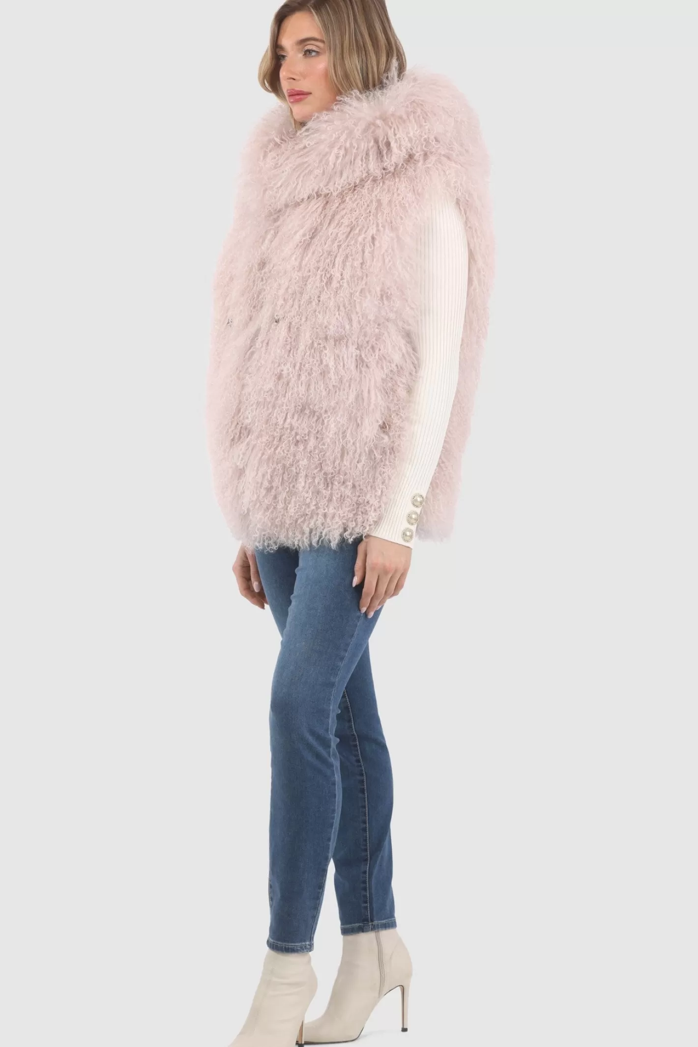 Women GORSKI Montreal Reversible Select Mongolian Shearling Lamb Vest With Loro Piana Cashmere & Wool Back