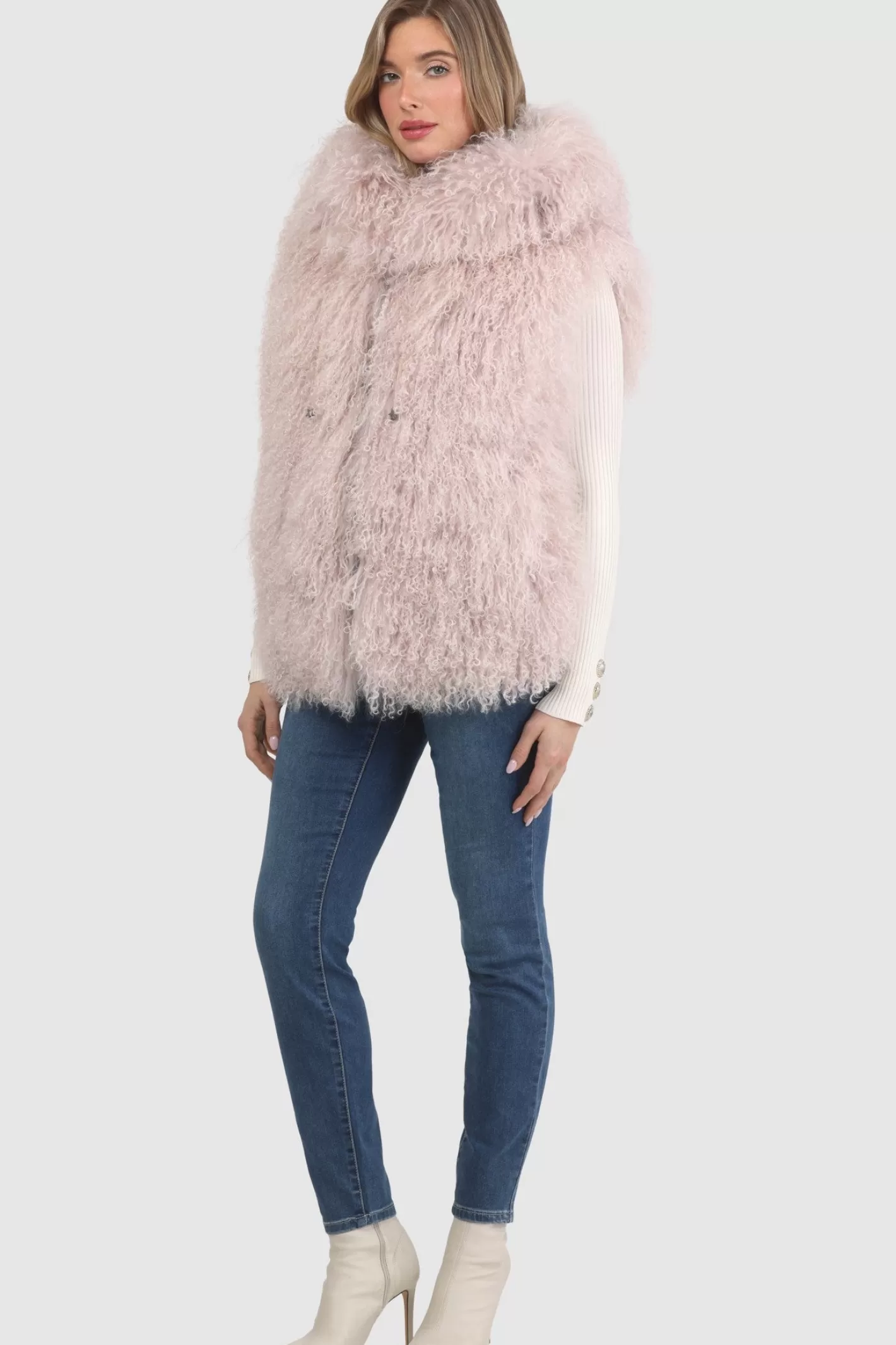 Women GORSKI Montreal Reversible Select Mongolian Shearling Lamb Vest With Loro Piana Cashmere & Wool Back