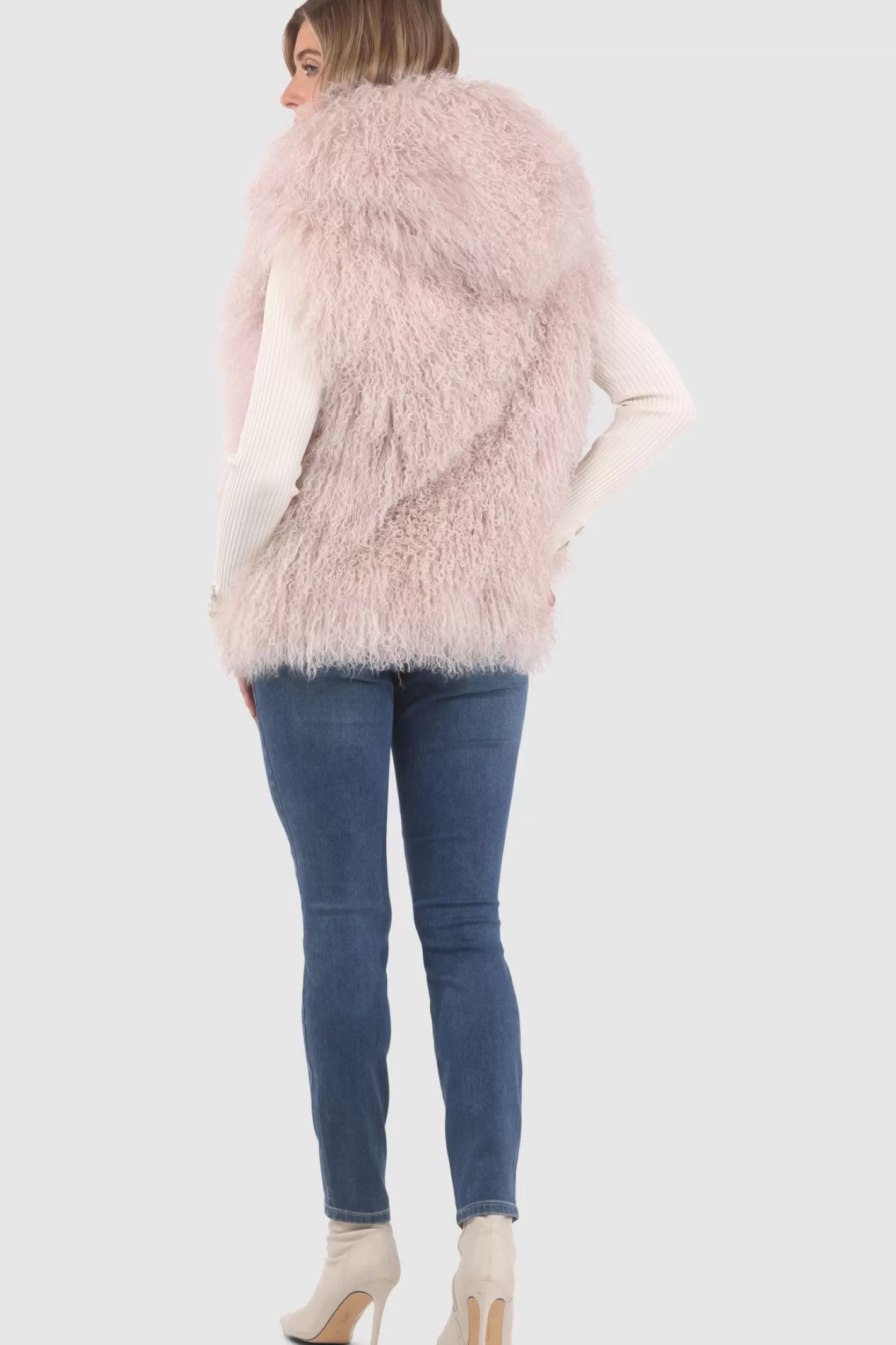 Women GORSKI Montreal Reversible Select Mongolian Shearling Lamb Vest With Loro Piana Cashmere & Wool Back