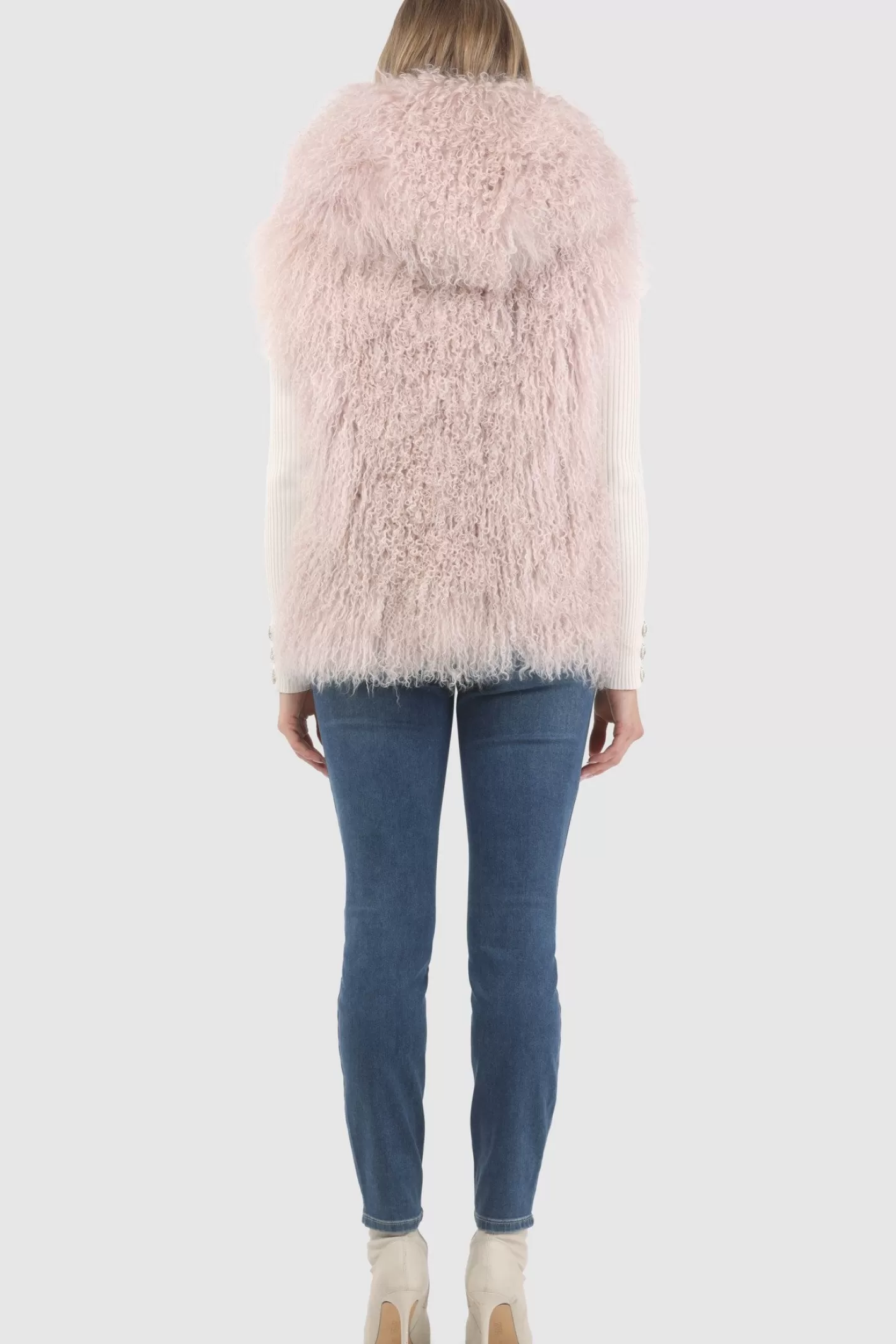 Women GORSKI Montreal Reversible Select Mongolian Shearling Lamb Vest With Loro Piana Cashmere & Wool Back