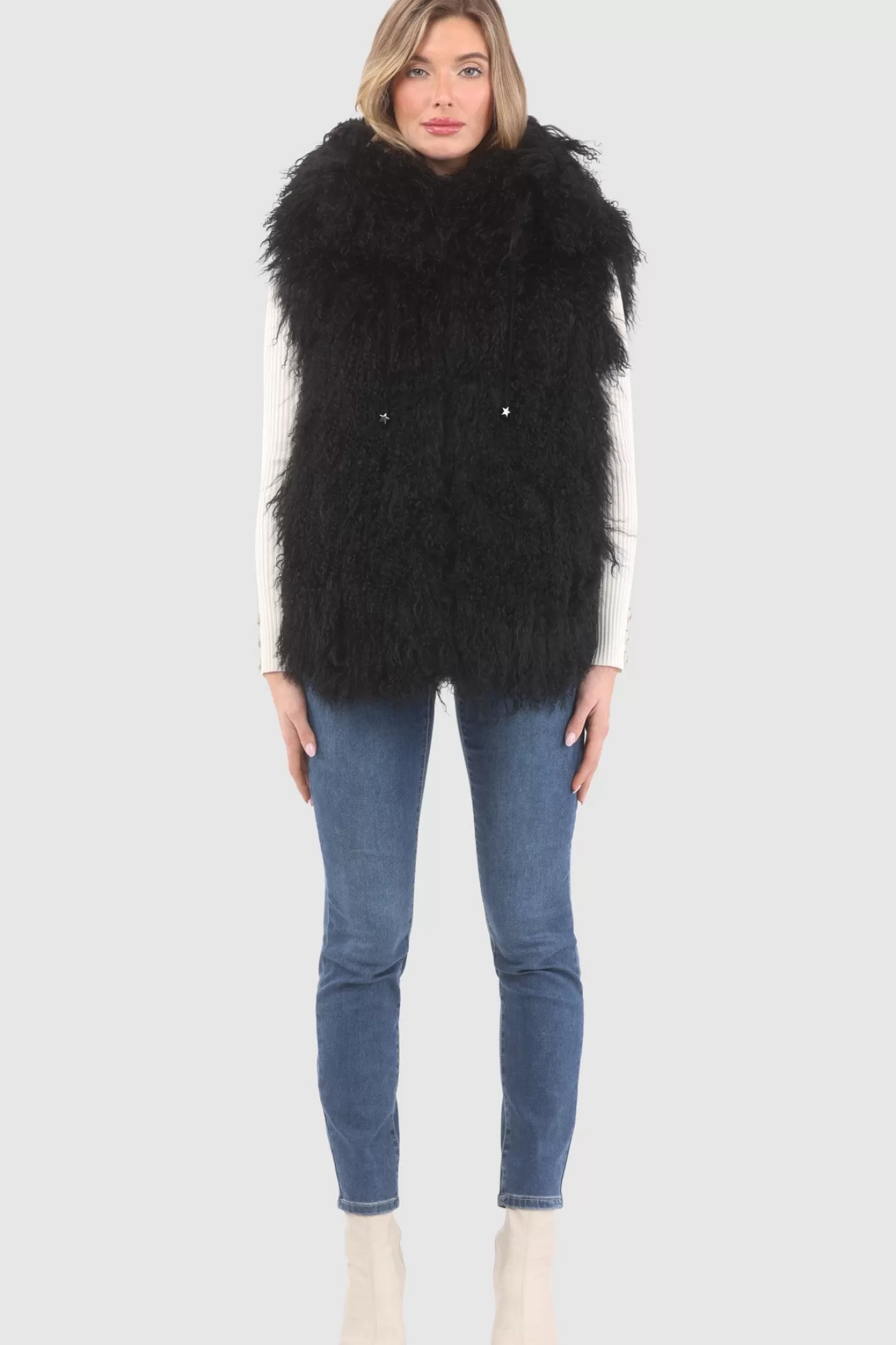 Women GORSKI Montreal Reversible Select Mongolian Shearling Lamb Vest With Loro Piana Cashmere & Wool Back