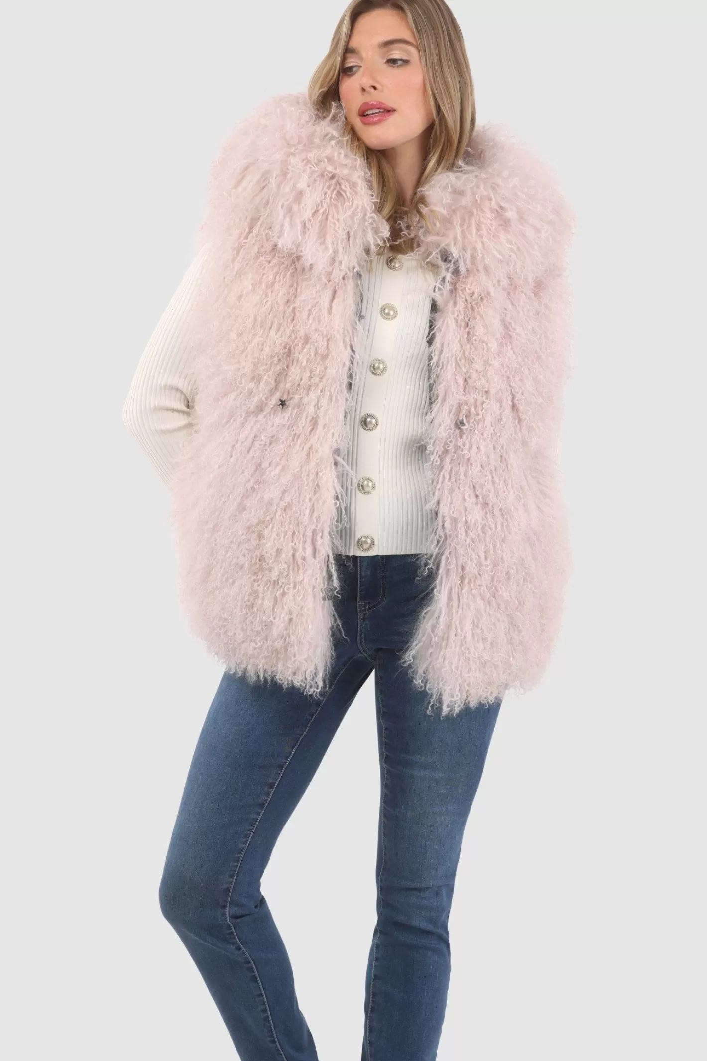 Women GORSKI Montreal Reversible Select Mongolian Shearling Lamb Vest With Loro Piana Cashmere & Wool Back