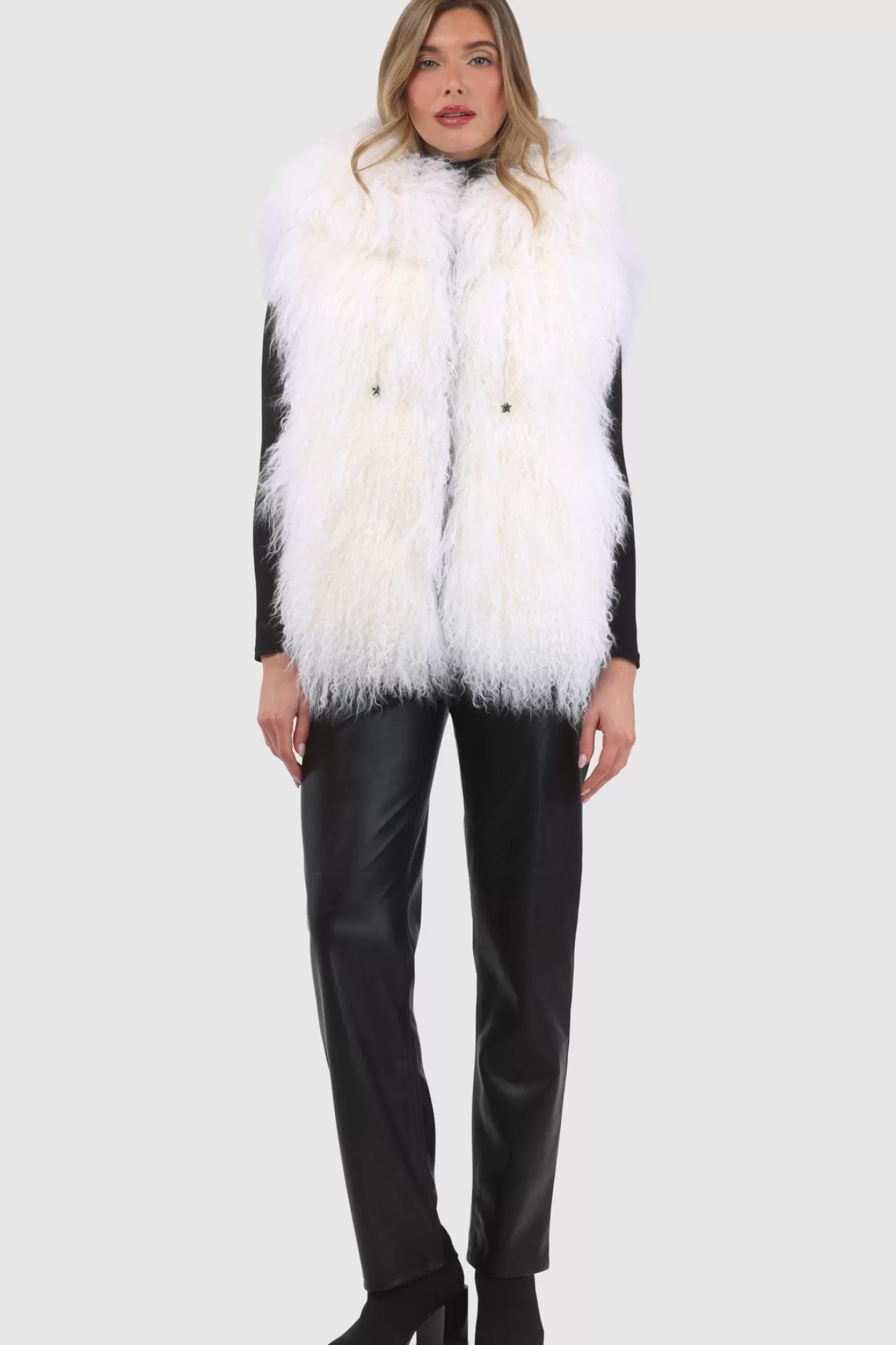 Women GORSKI Montreal Reversible Select Mongolian Shearling Lamb Vest With Loro Piana Cashmere & Wool Back