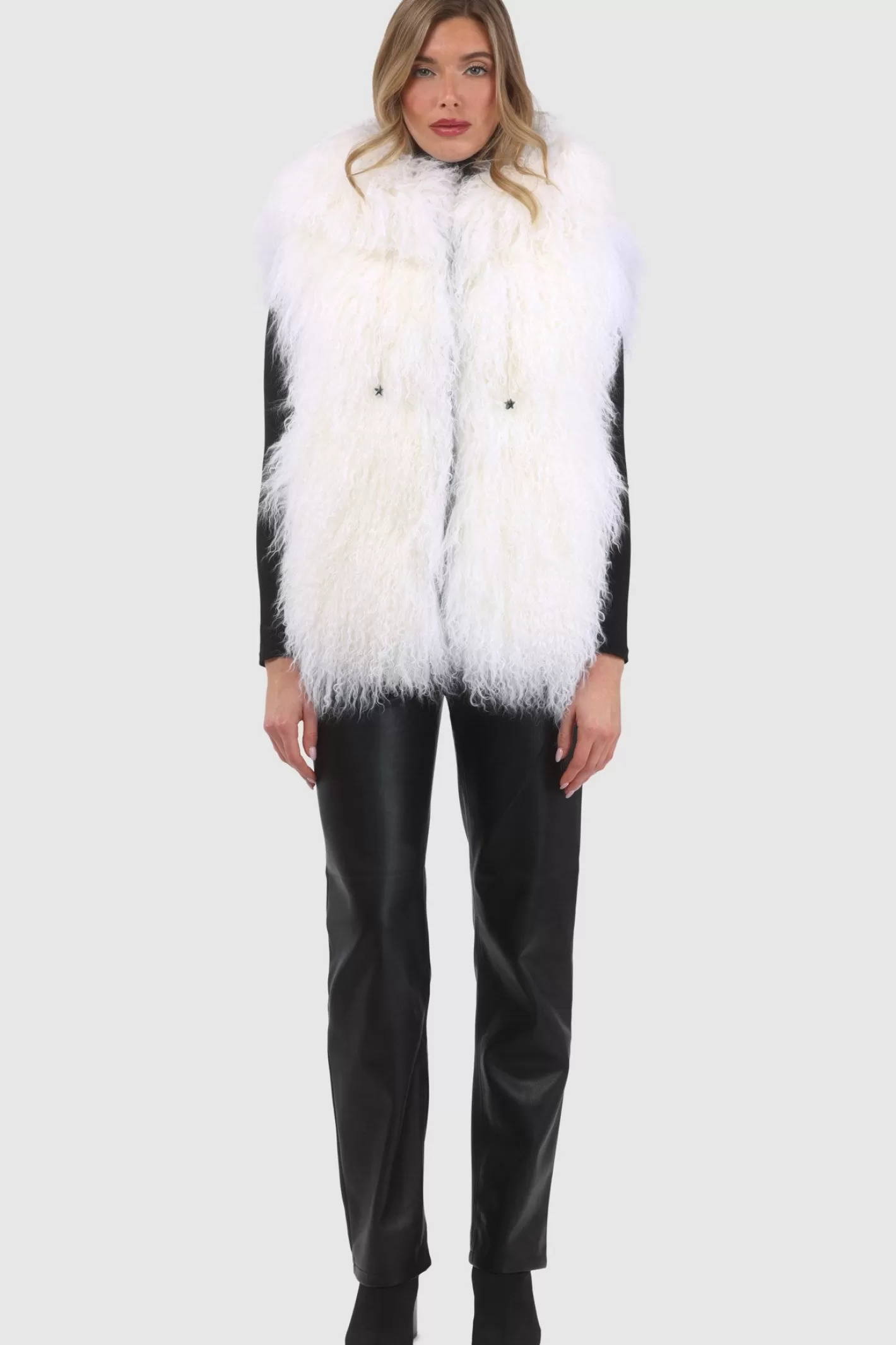 Women GORSKI Montreal Reversible Select Mongolian Shearling Lamb Vest With Loro Piana Cashmere & Wool Back