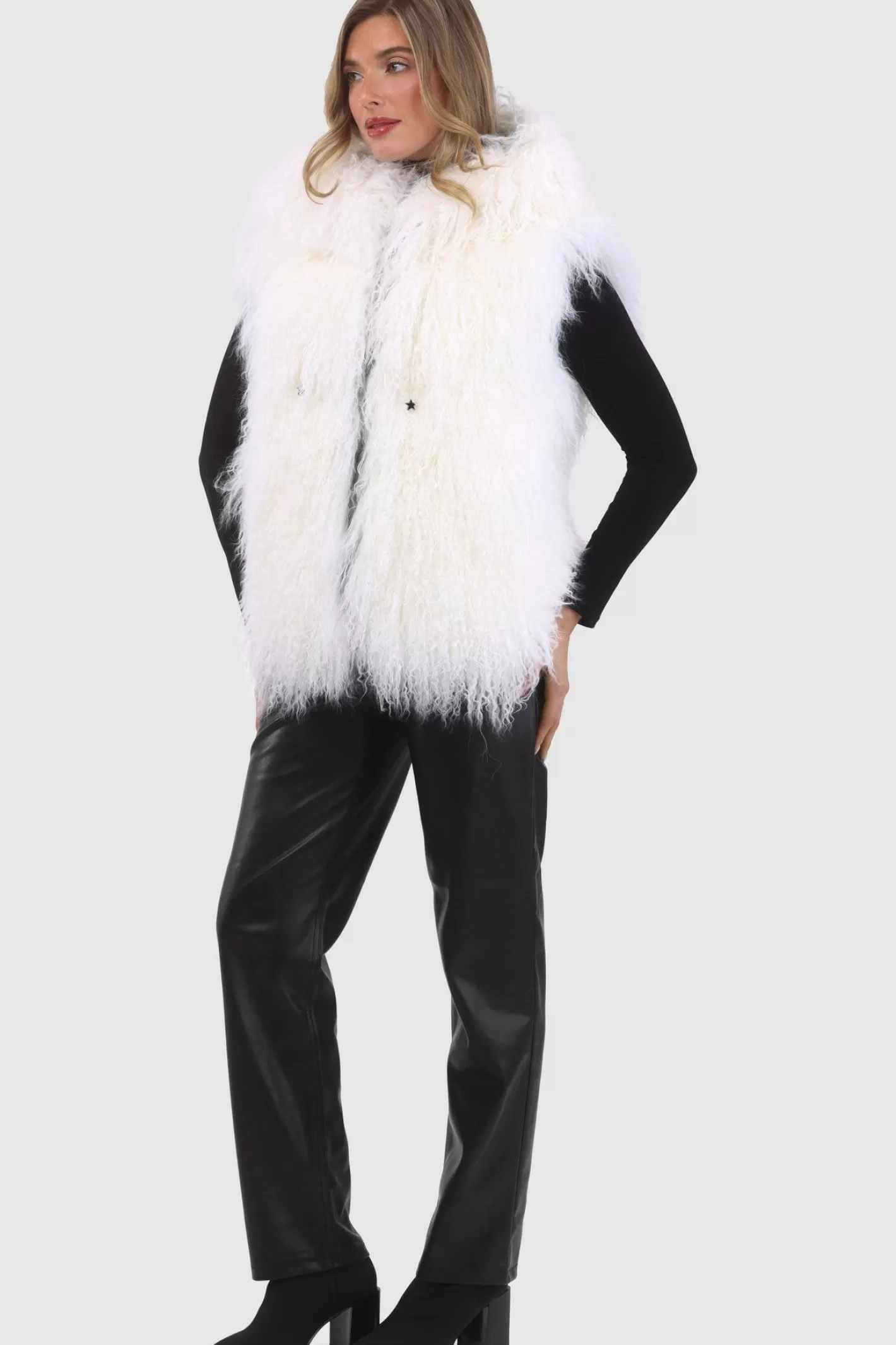 Women GORSKI Montreal Reversible Select Mongolian Shearling Lamb Vest With Loro Piana Cashmere & Wool Back