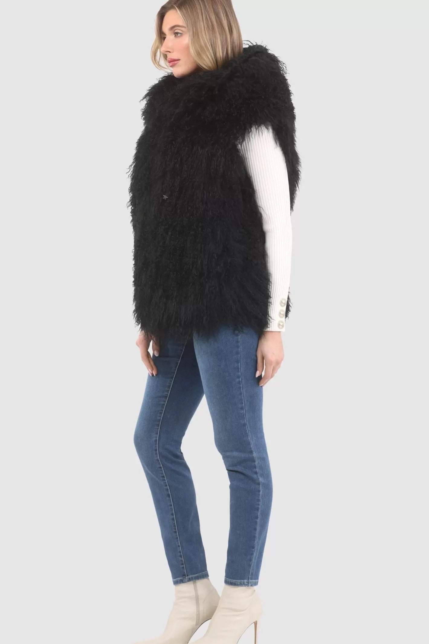 Women GORSKI Montreal Reversible Select Mongolian Shearling Lamb Vest With Loro Piana Cashmere & Wool Back