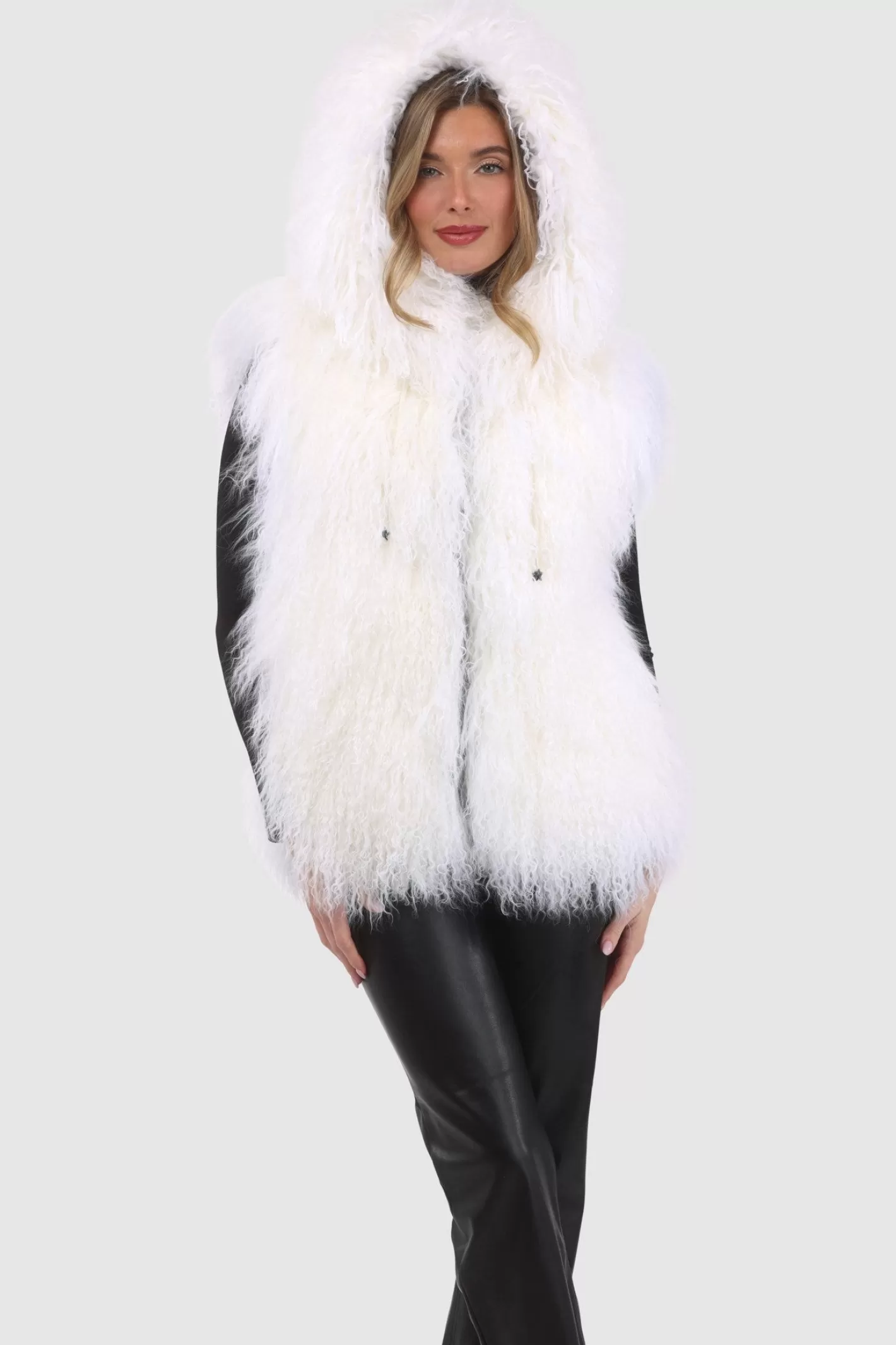 Women GORSKI Montreal Reversible Select Mongolian Shearling Lamb Vest With Loro Piana Cashmere & Wool Back