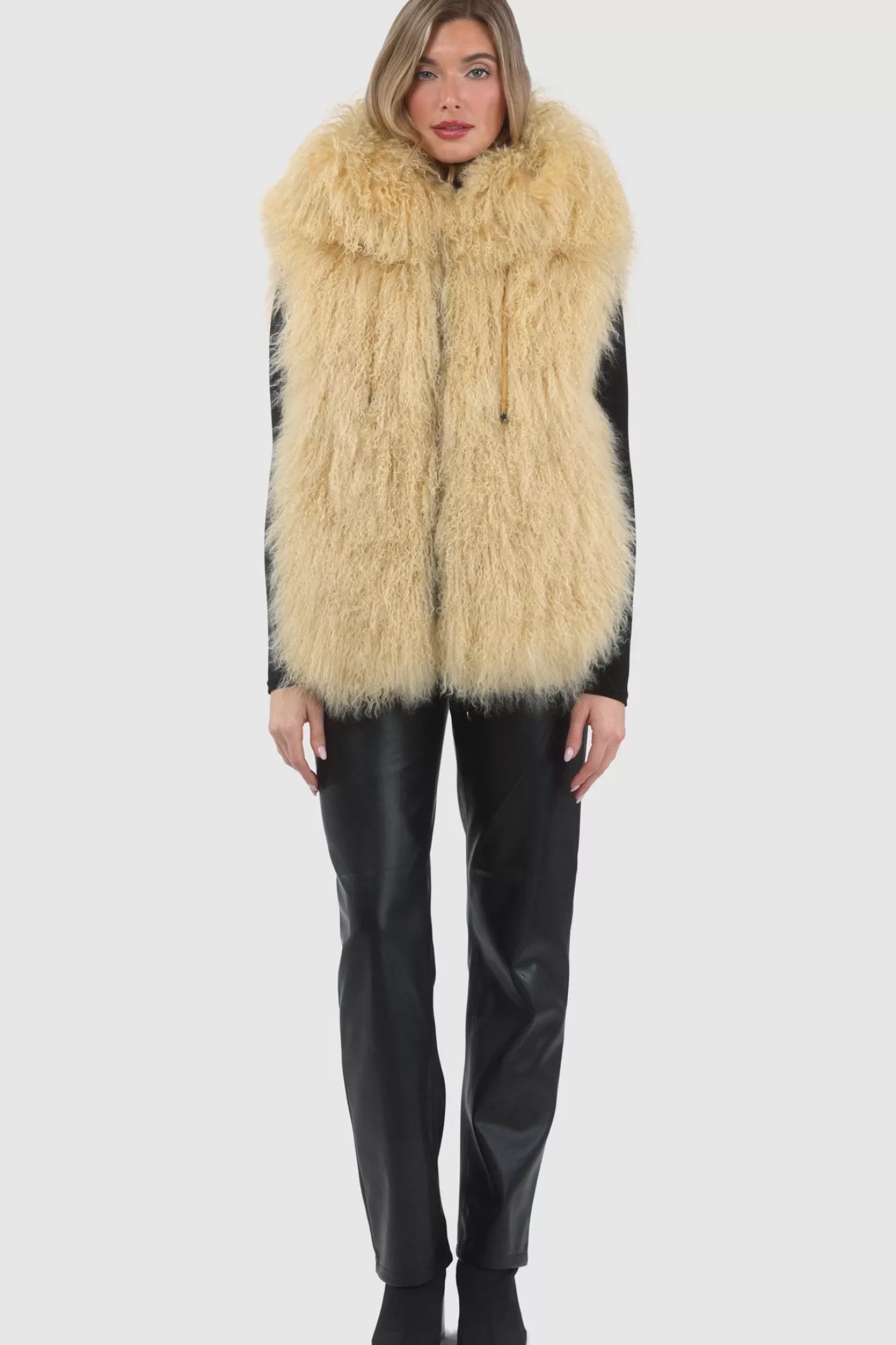 Women GORSKI Montreal Reversible Select Mongolian Shearling Lamb Vest With Loro Piana Cashmere & Wool Back