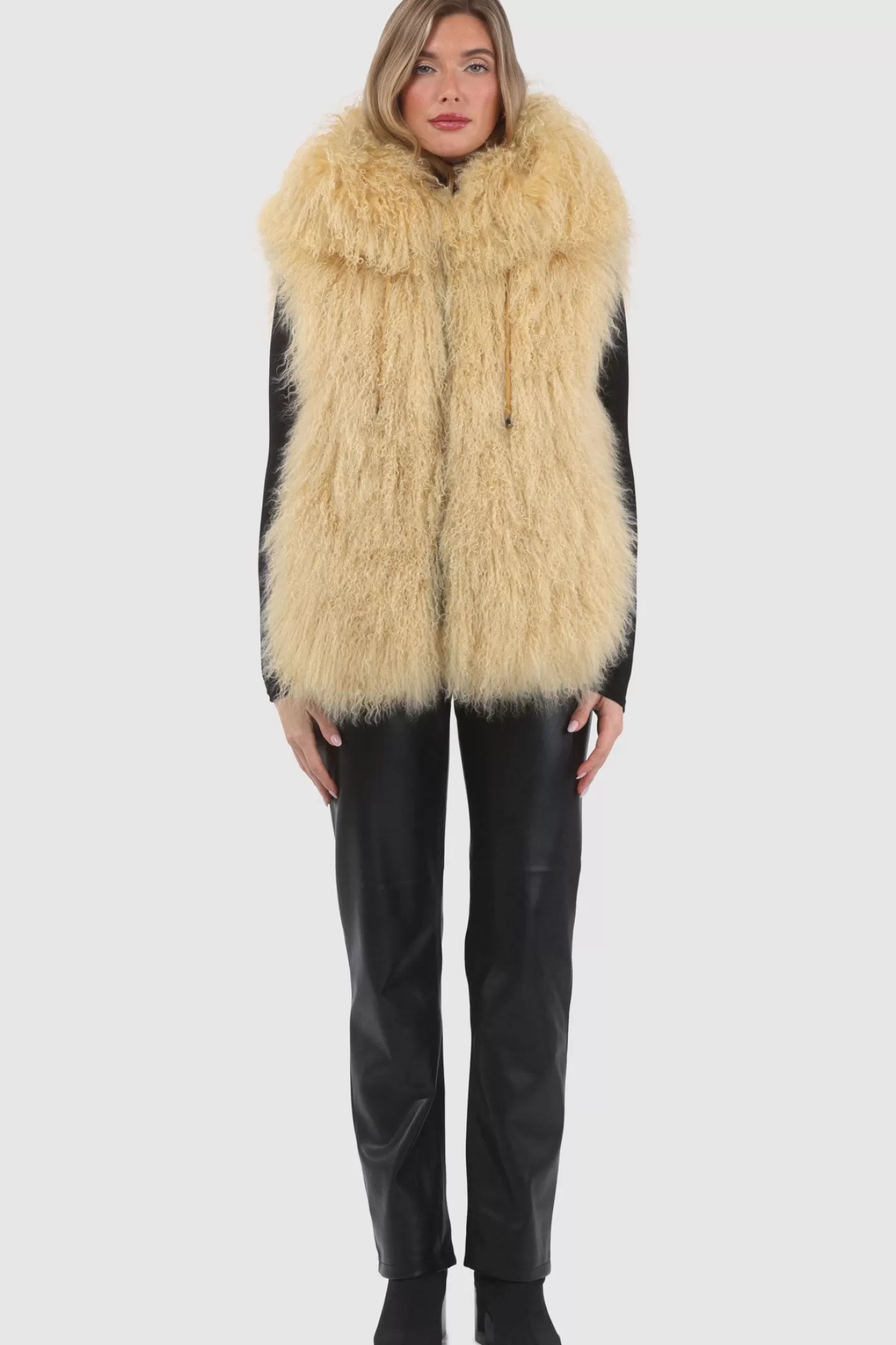 Women GORSKI Montreal Reversible Select Mongolian Shearling Lamb Vest With Loro Piana Cashmere & Wool Back